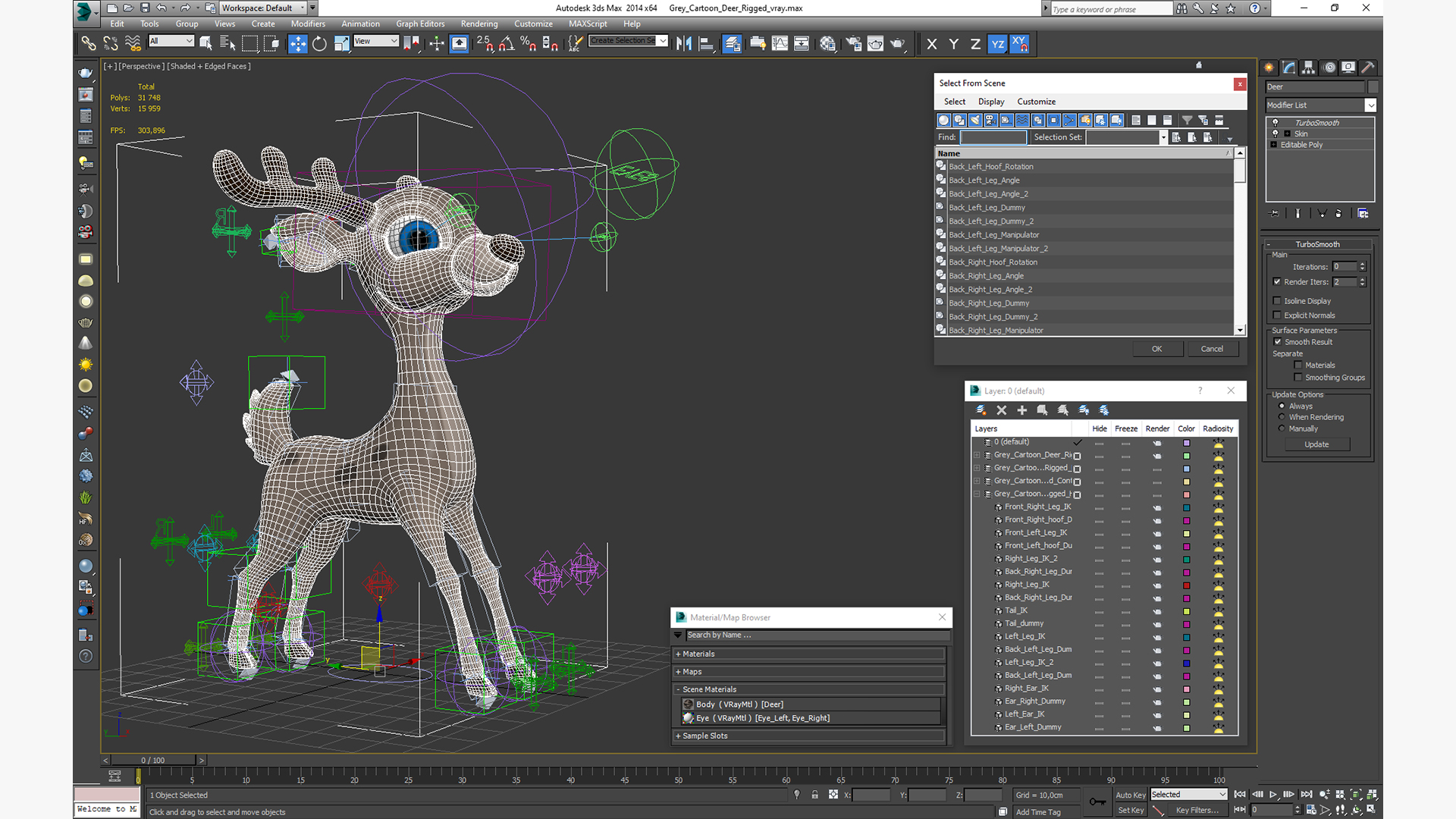 3D Grey Cartoon Deer Rigged for Maya model