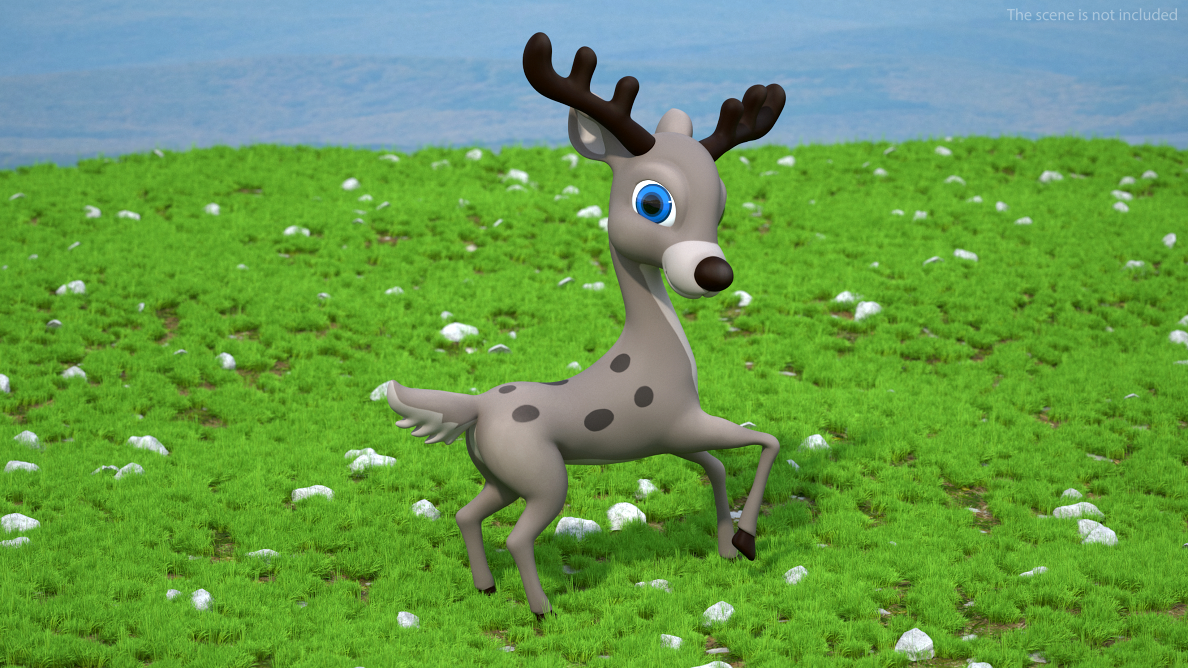 3D Grey Cartoon Deer Rigged for Maya model