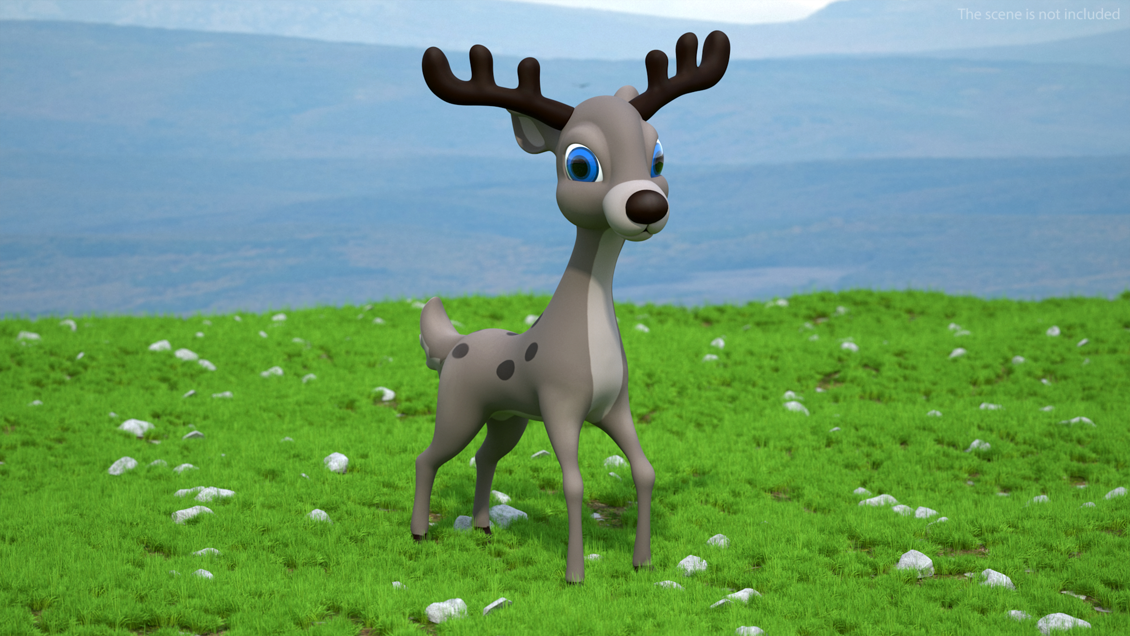 3D Grey Cartoon Deer Rigged for Maya model