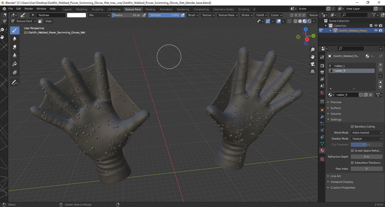 3D model Darkfin Webbed Power Swimming Gloves Wet