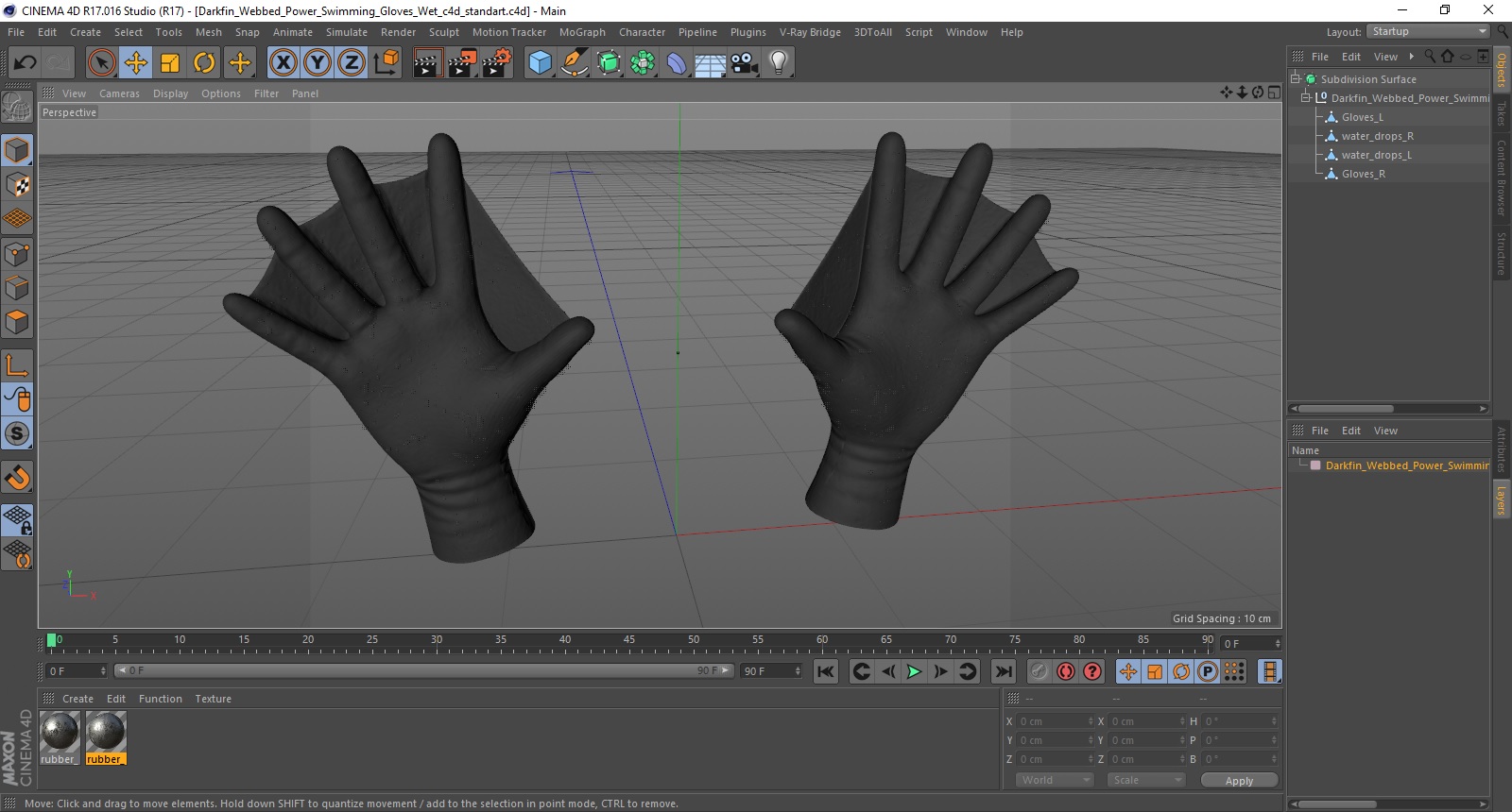 3D model Darkfin Webbed Power Swimming Gloves Wet