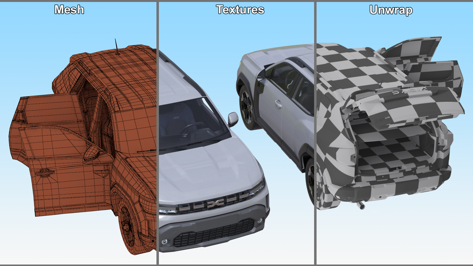 3D model Dacia Duster 2024 Crossover White Rigged