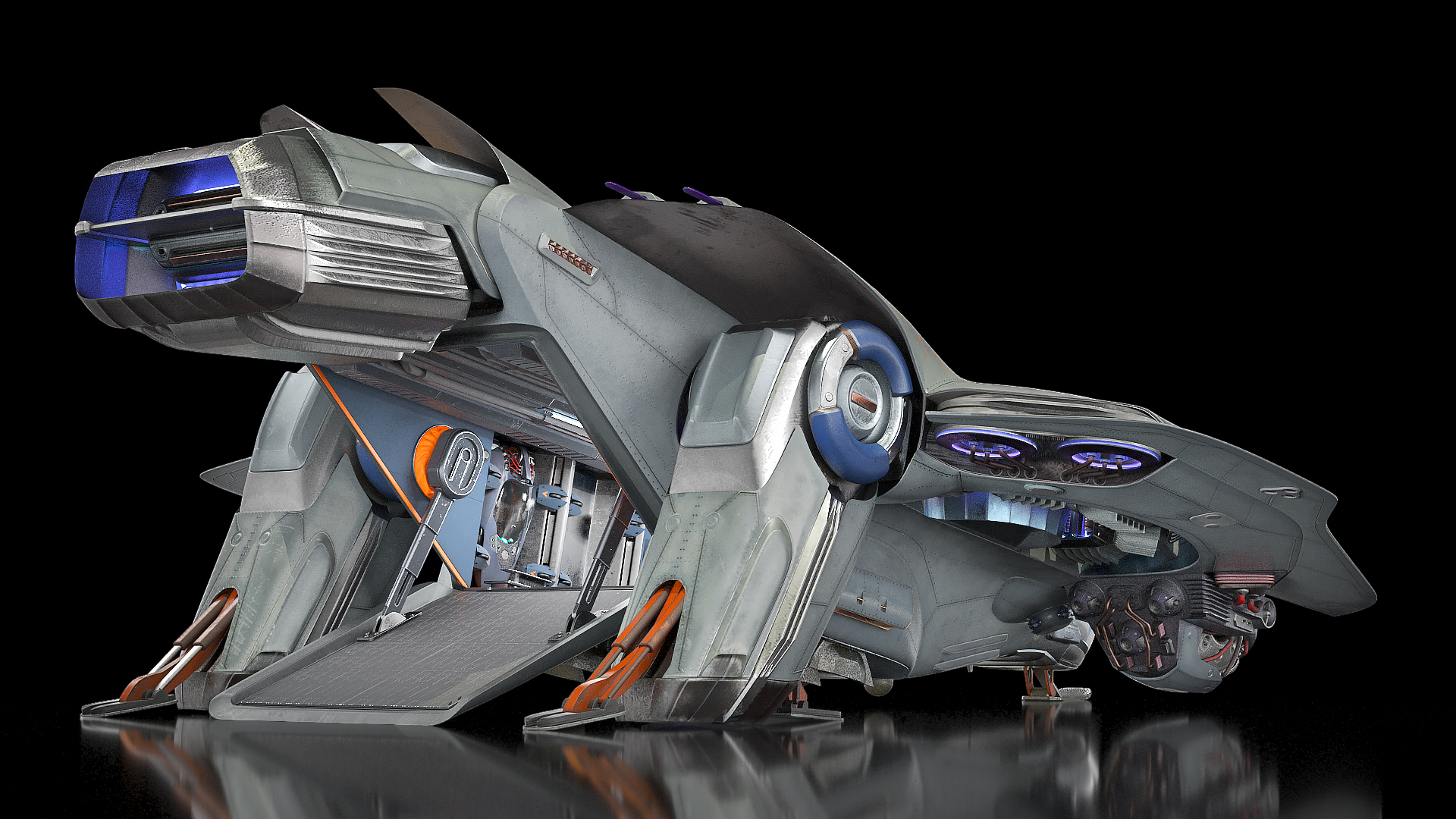Sci Fi Dropship Landing Position 3D