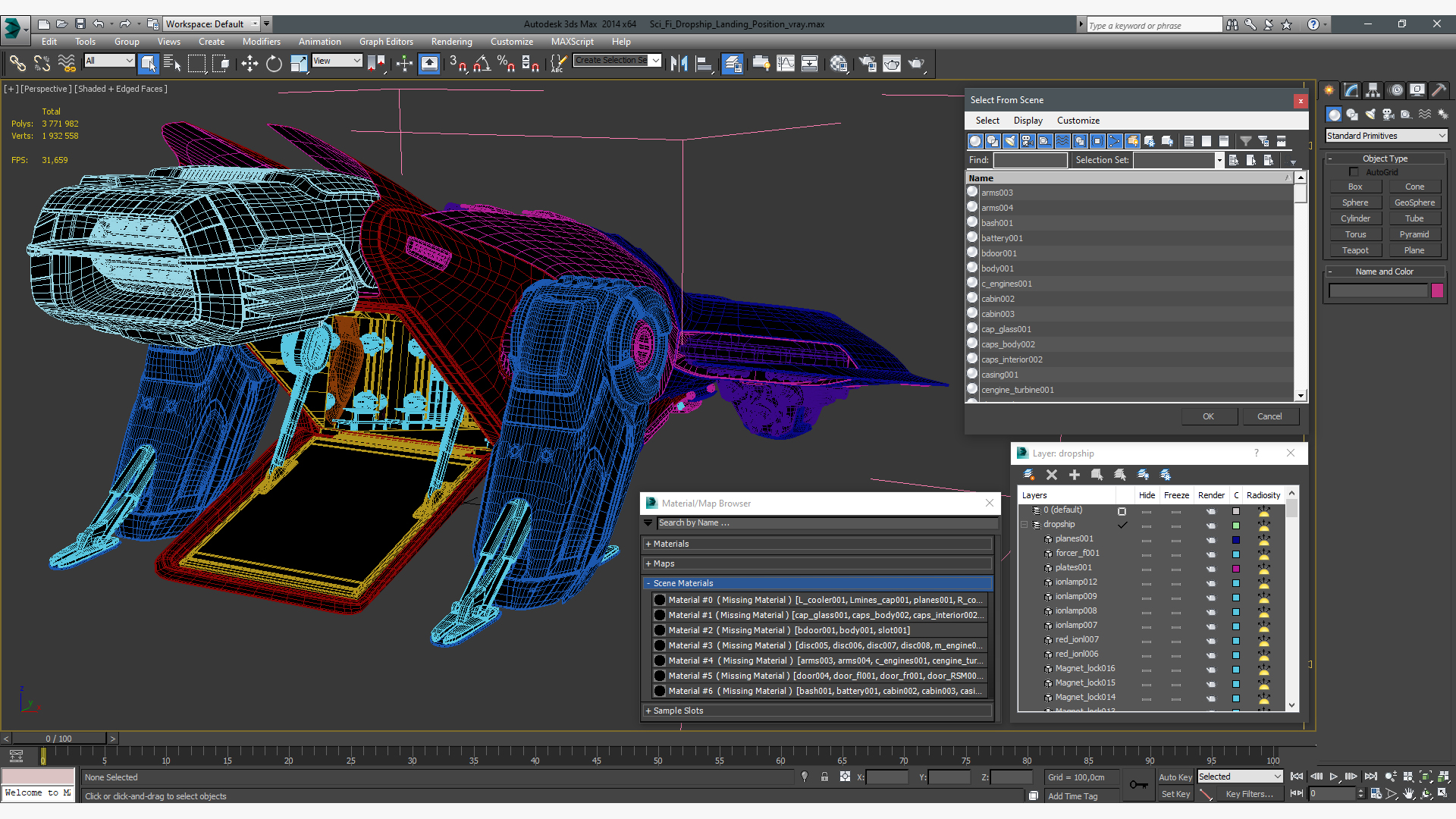 Sci Fi Dropship Landing Position 3D