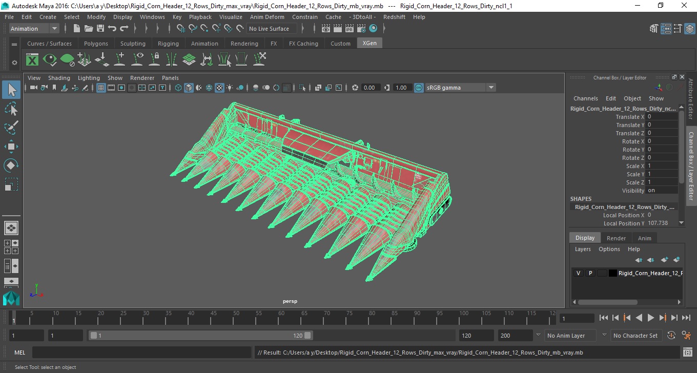 3D Rigid Corn Header 12 Rows Dirty