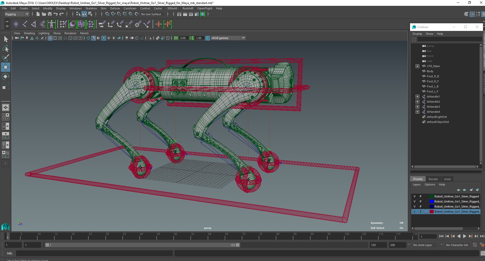3D model Robot Unitree Go1 Silver Rigged for Maya