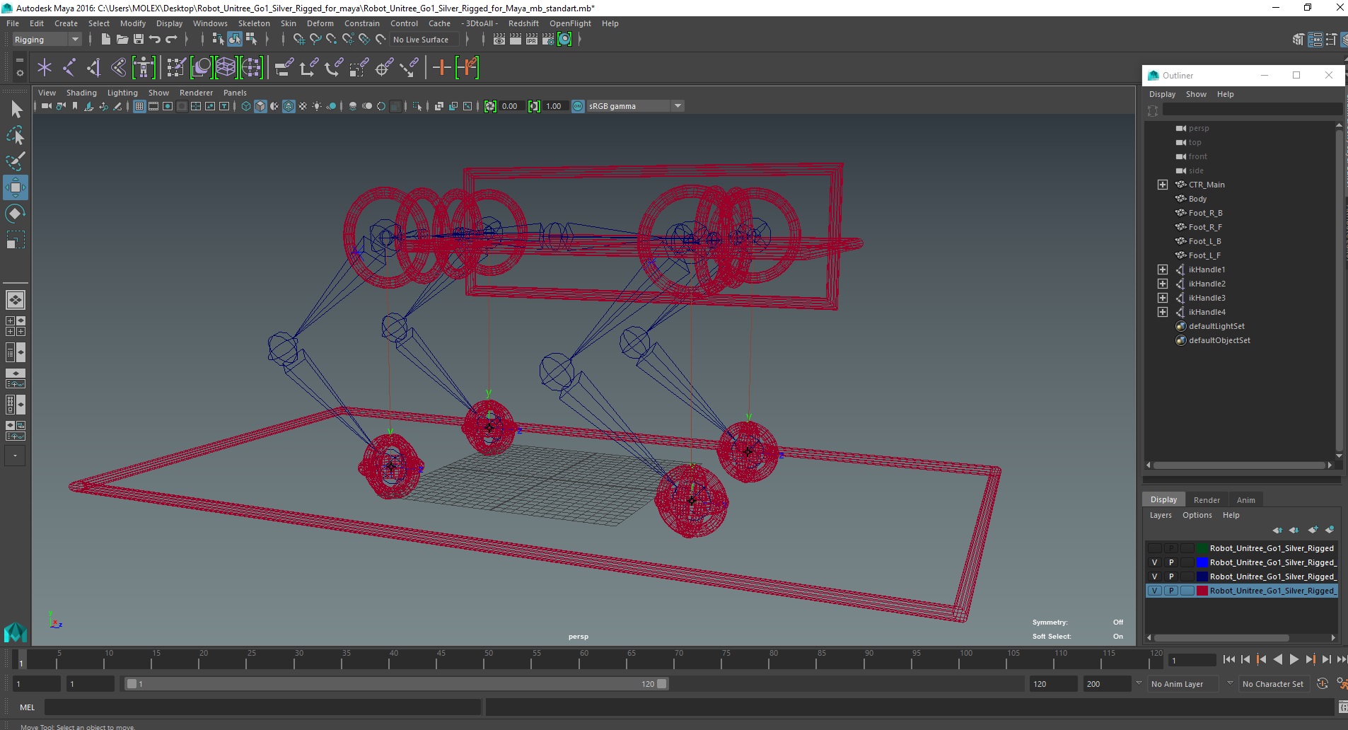 3D model Robot Unitree Go1 Silver Rigged for Maya