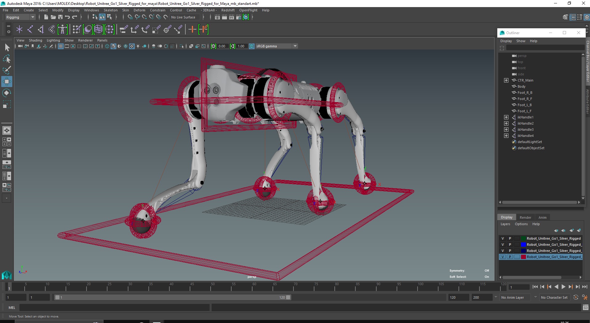 3D model Robot Unitree Go1 Silver Rigged for Maya
