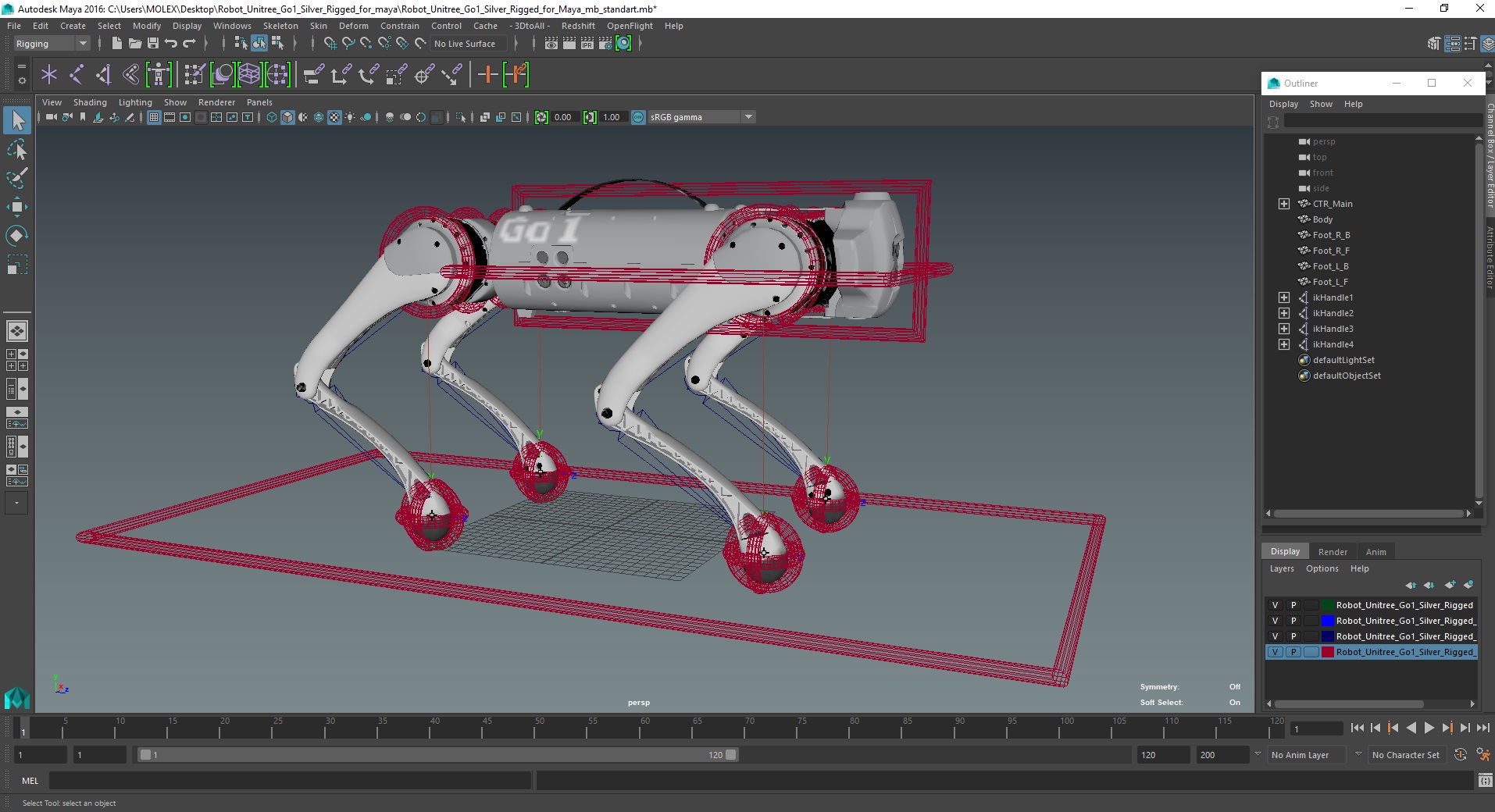 3D model Robot Unitree Go1 Silver Rigged for Maya