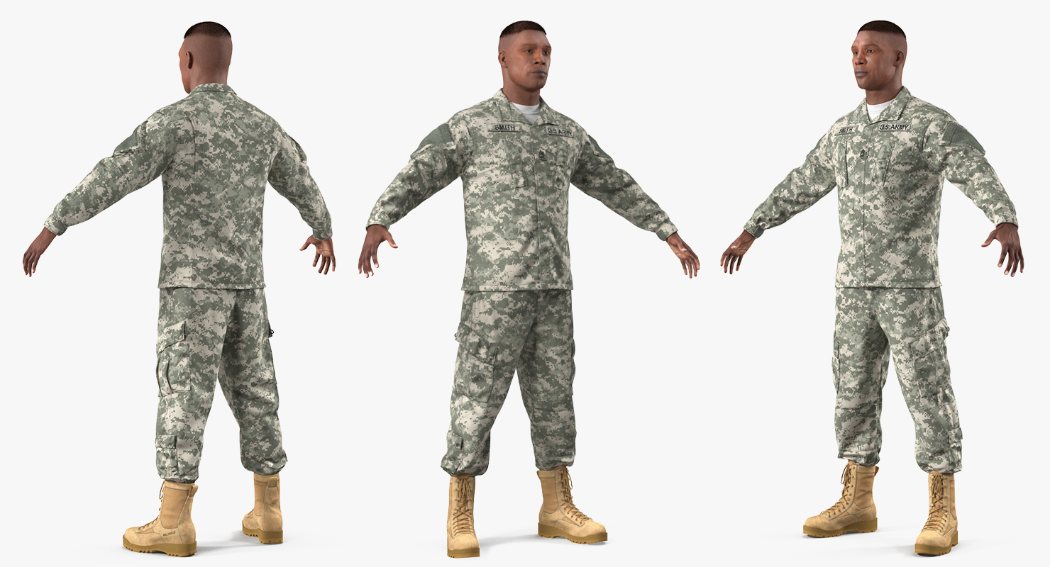 3D US Army Soldier ACU Uniform T-Pose Fur model