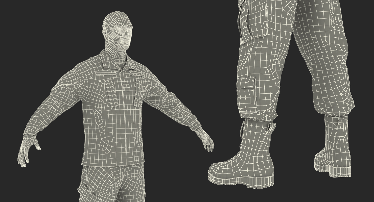 3D US Army Soldier ACU Uniform T-Pose Fur model