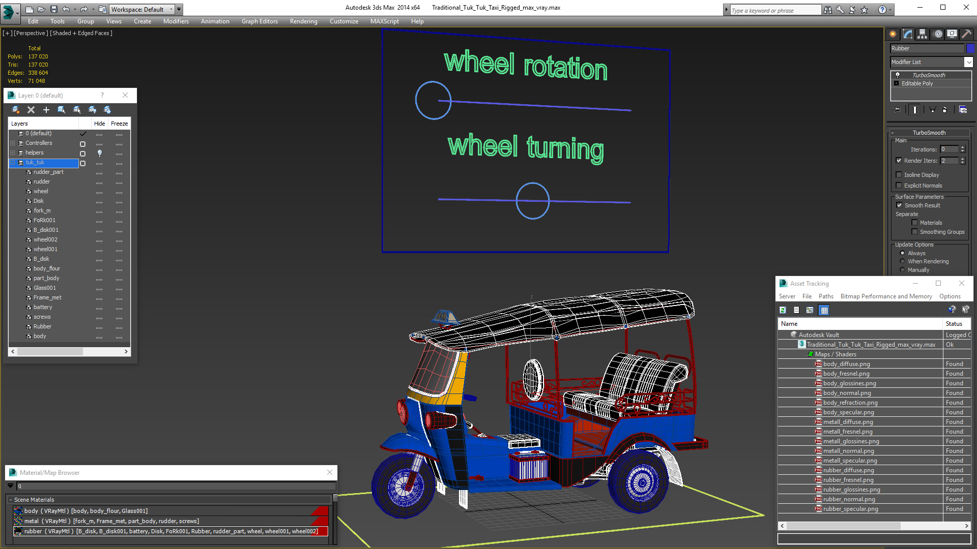 3D Traditional Tuk Tuk Taxi Rigged