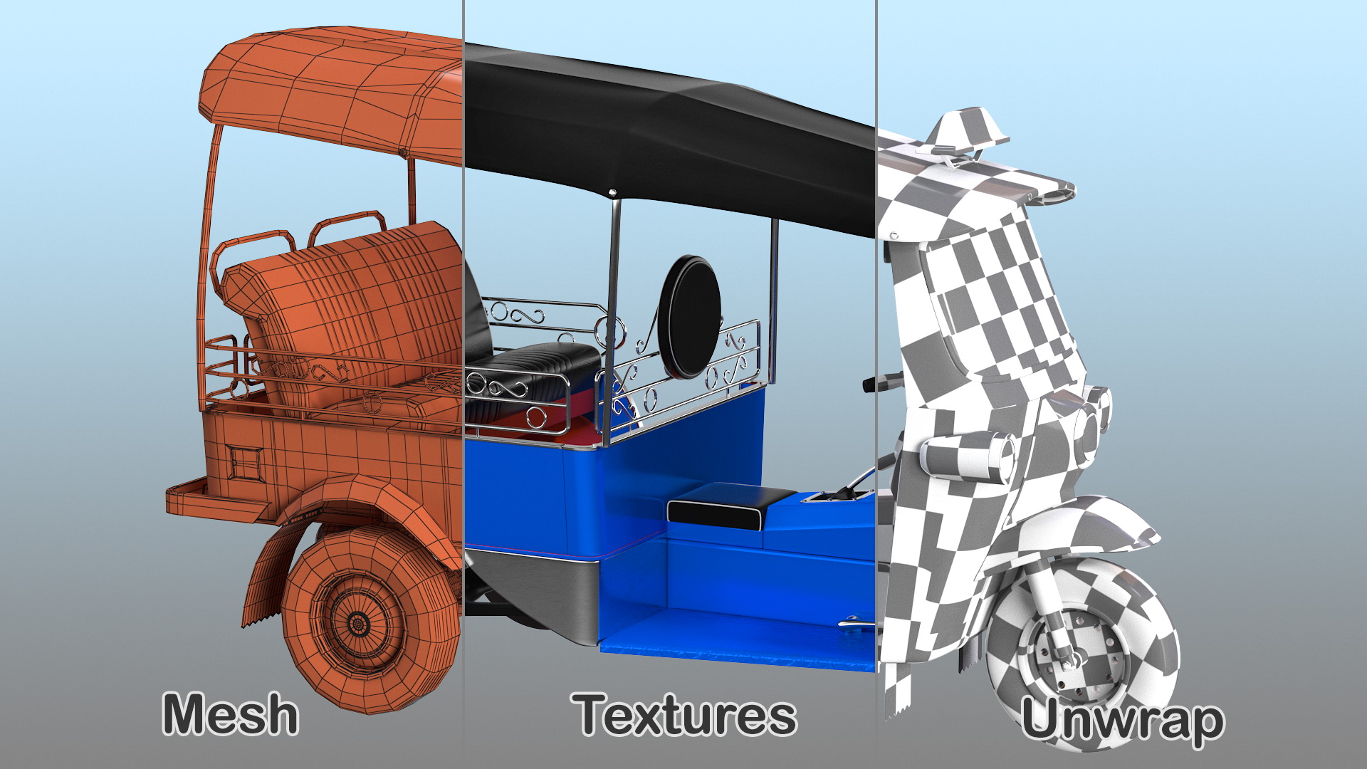 3D Traditional Tuk Tuk Taxi Rigged