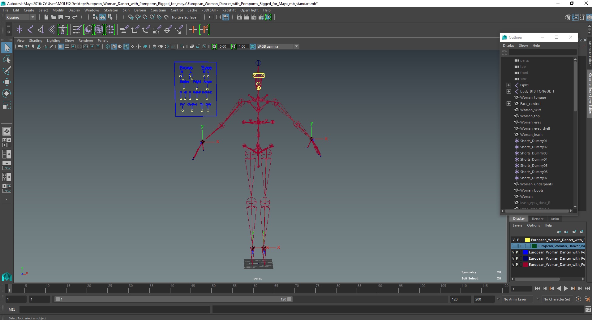 3D model European Woman Dancer with Pompoms Rigged for Maya