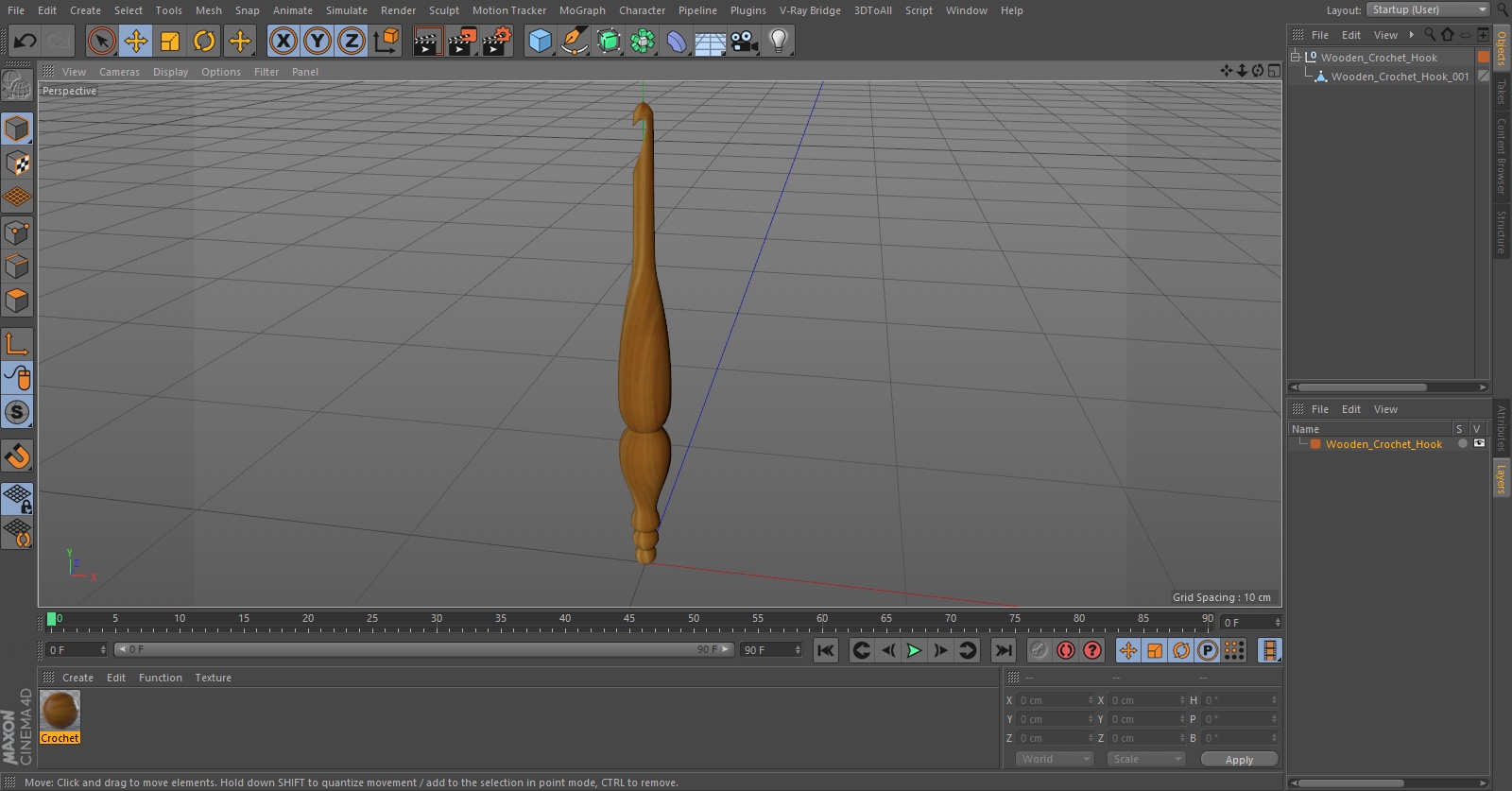 Wooden Crochet Hook 3D model