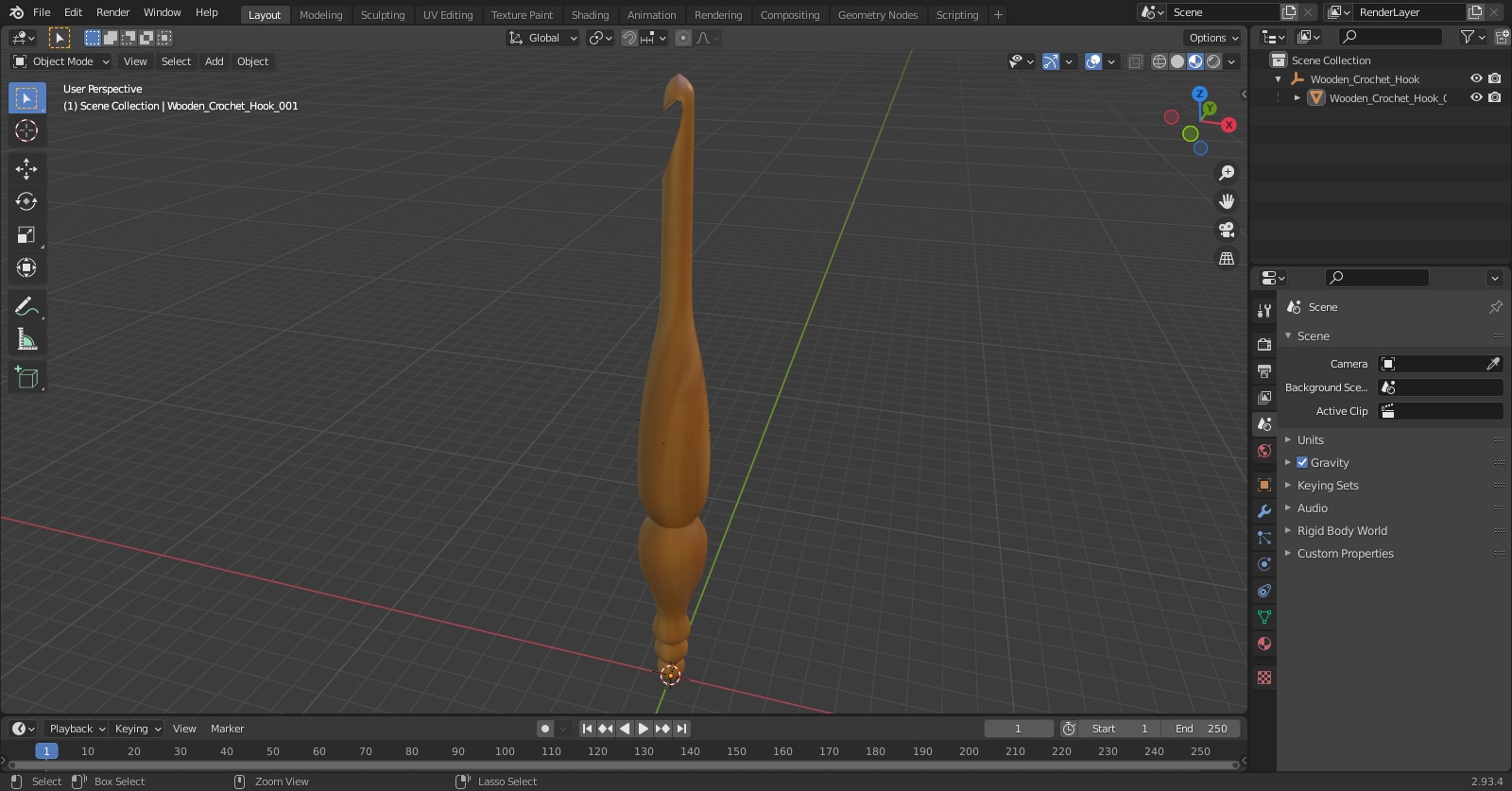 Wooden Crochet Hook 3D model