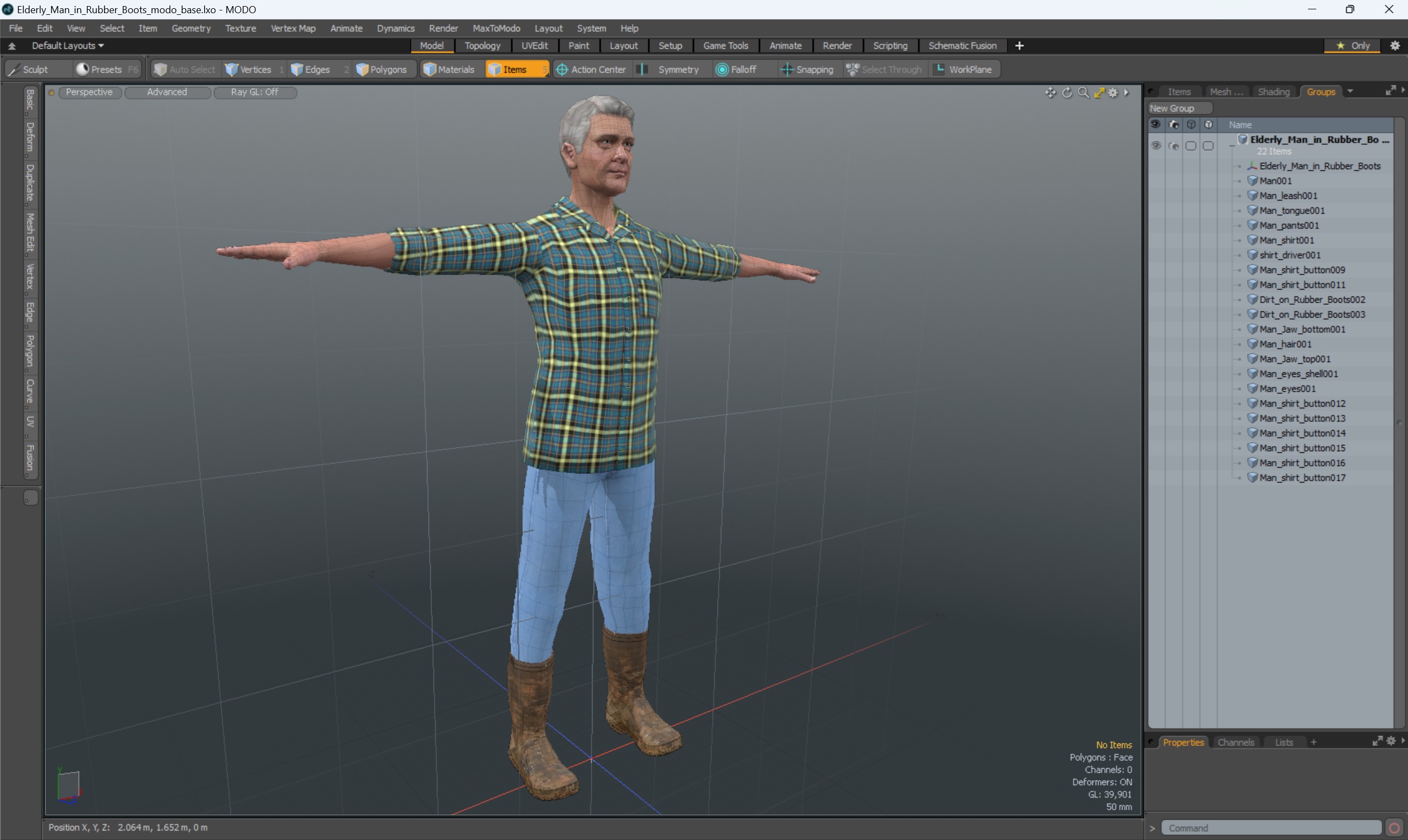 Elderly Man in Rubber Boots 3D