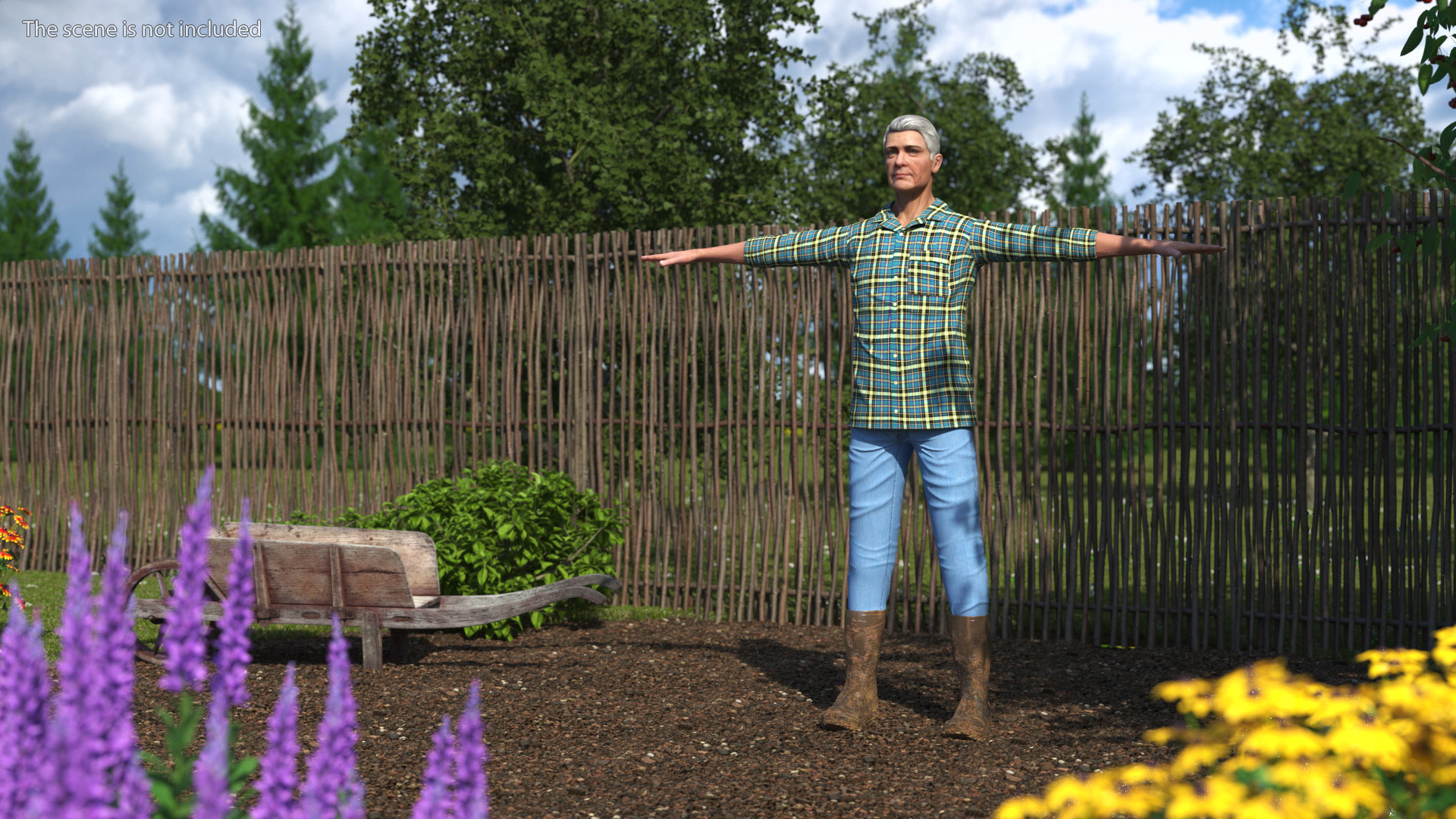 Elderly Man in Rubber Boots 3D