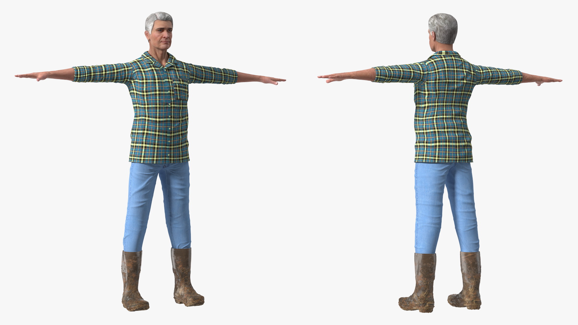 Elderly Man in Rubber Boots 3D