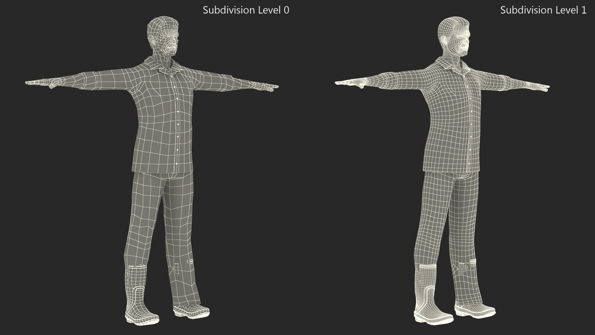 Elderly Man in Rubber Boots 3D