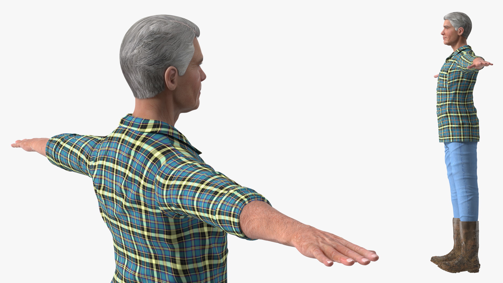 Elderly Man in Rubber Boots 3D