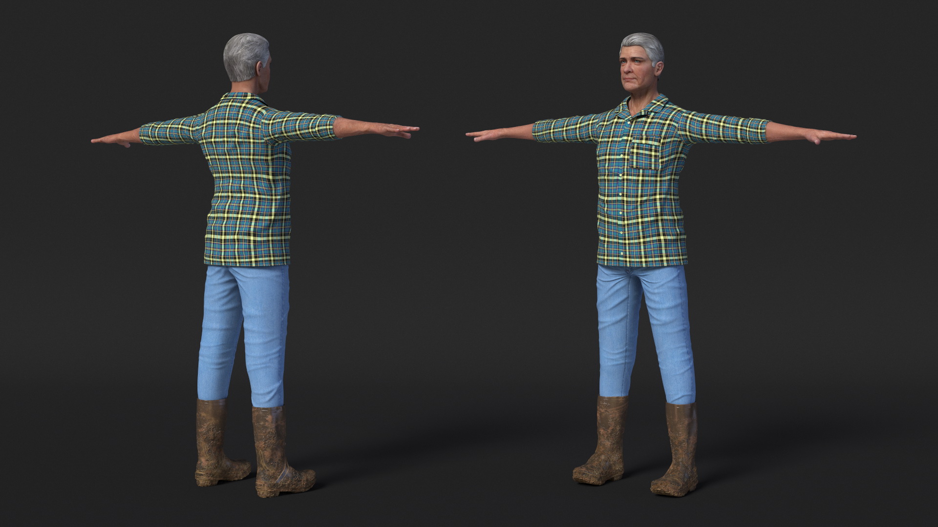 Elderly Man in Rubber Boots 3D