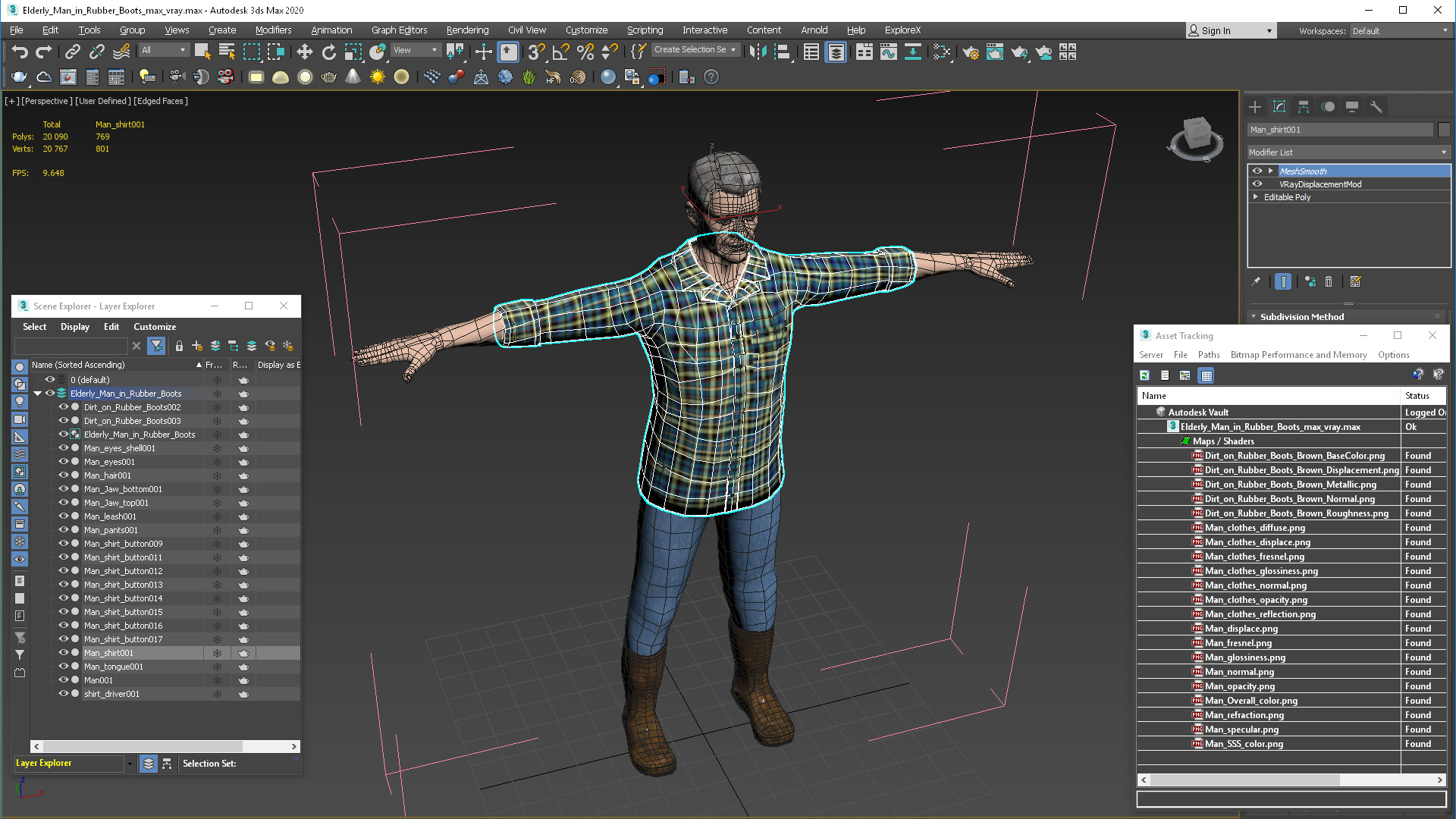 Elderly Man in Rubber Boots 3D