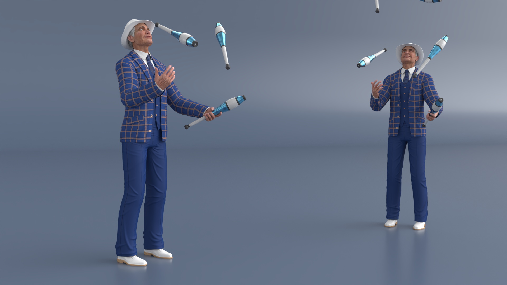 3D Man Juggling Delphin Loop Clubs