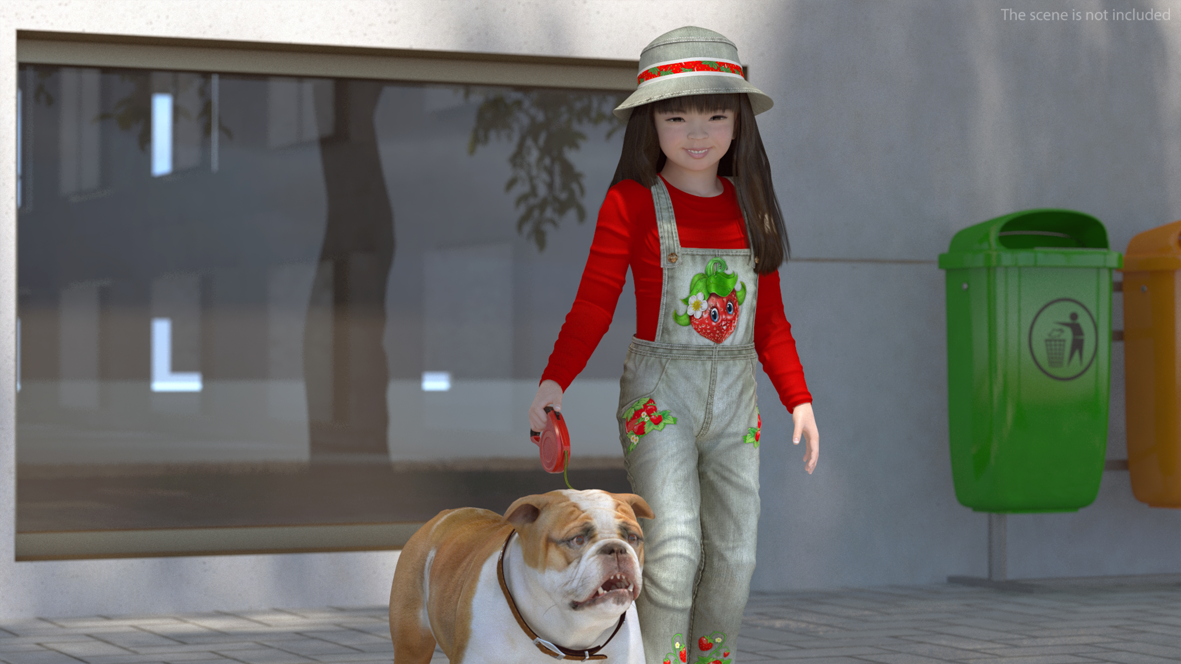 Girl Walks with a Bulldog Fur 3D model