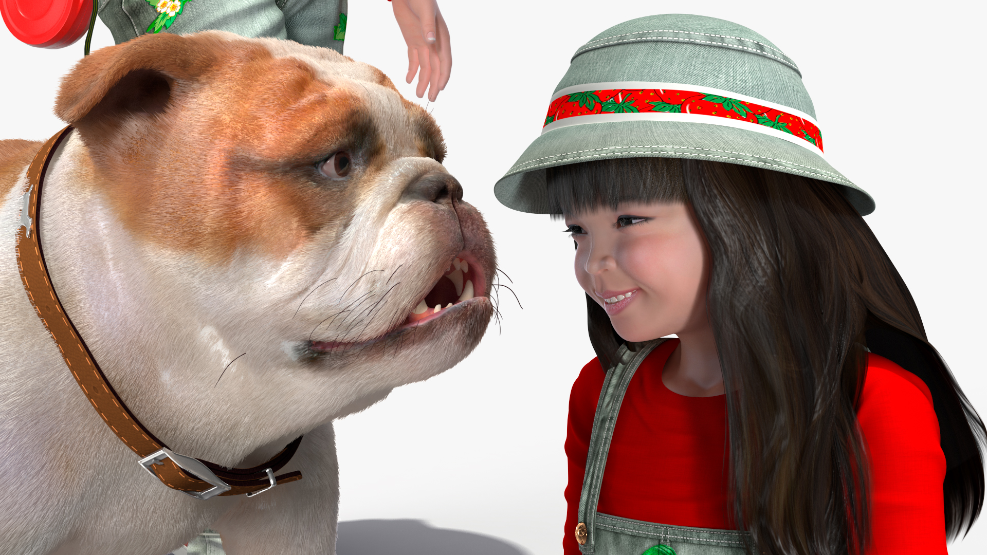 Girl Walks with a Bulldog Fur 3D model