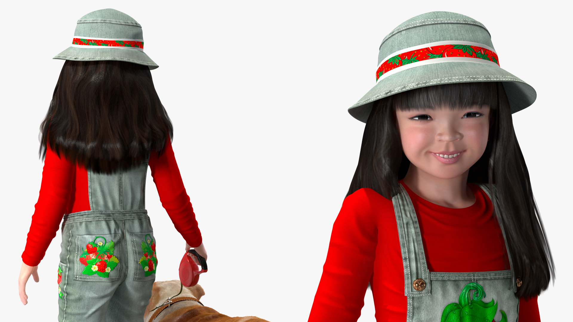 Girl Walks with a Bulldog Fur 3D model