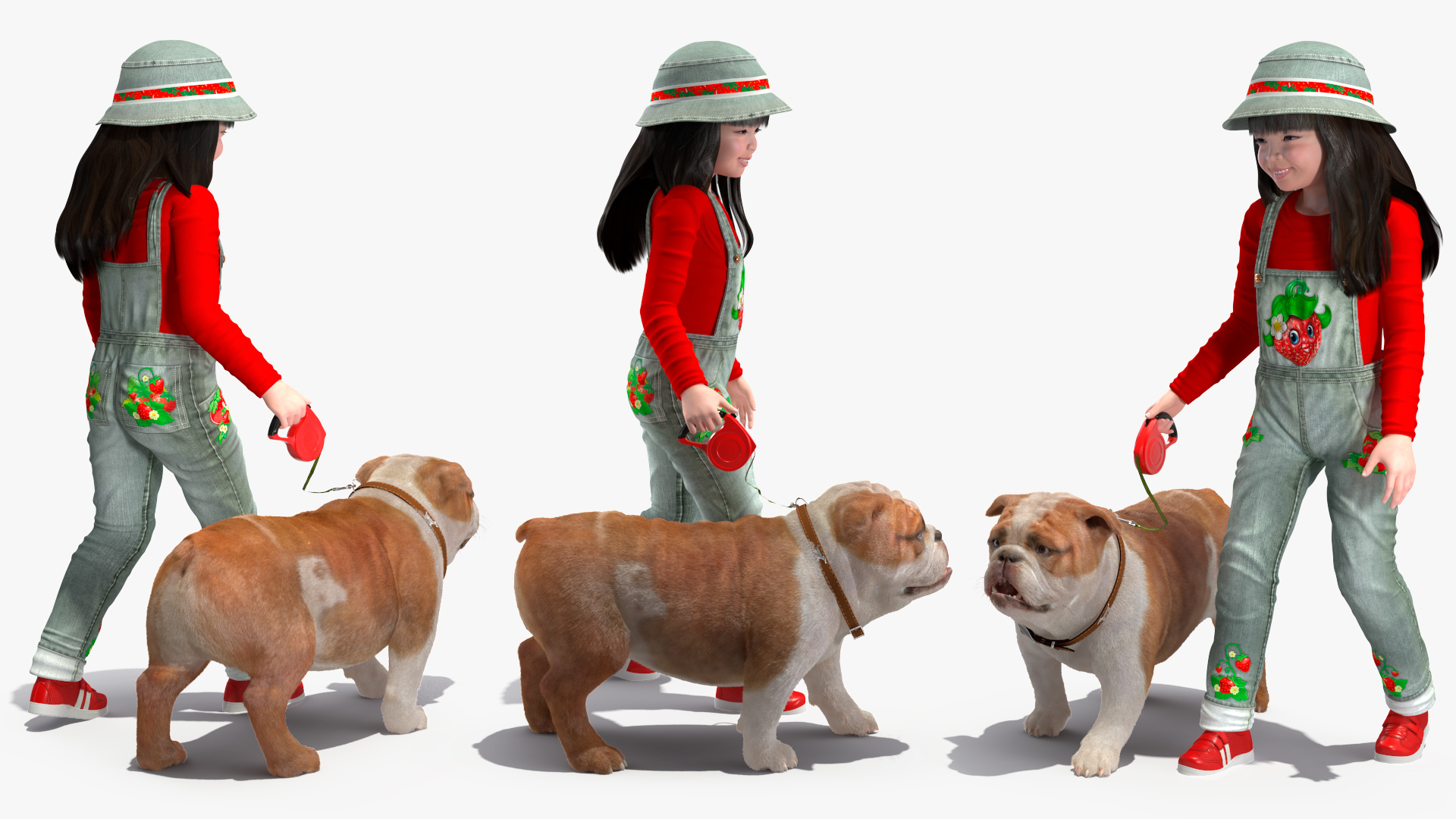 Girl Walks with a Bulldog Fur 3D model