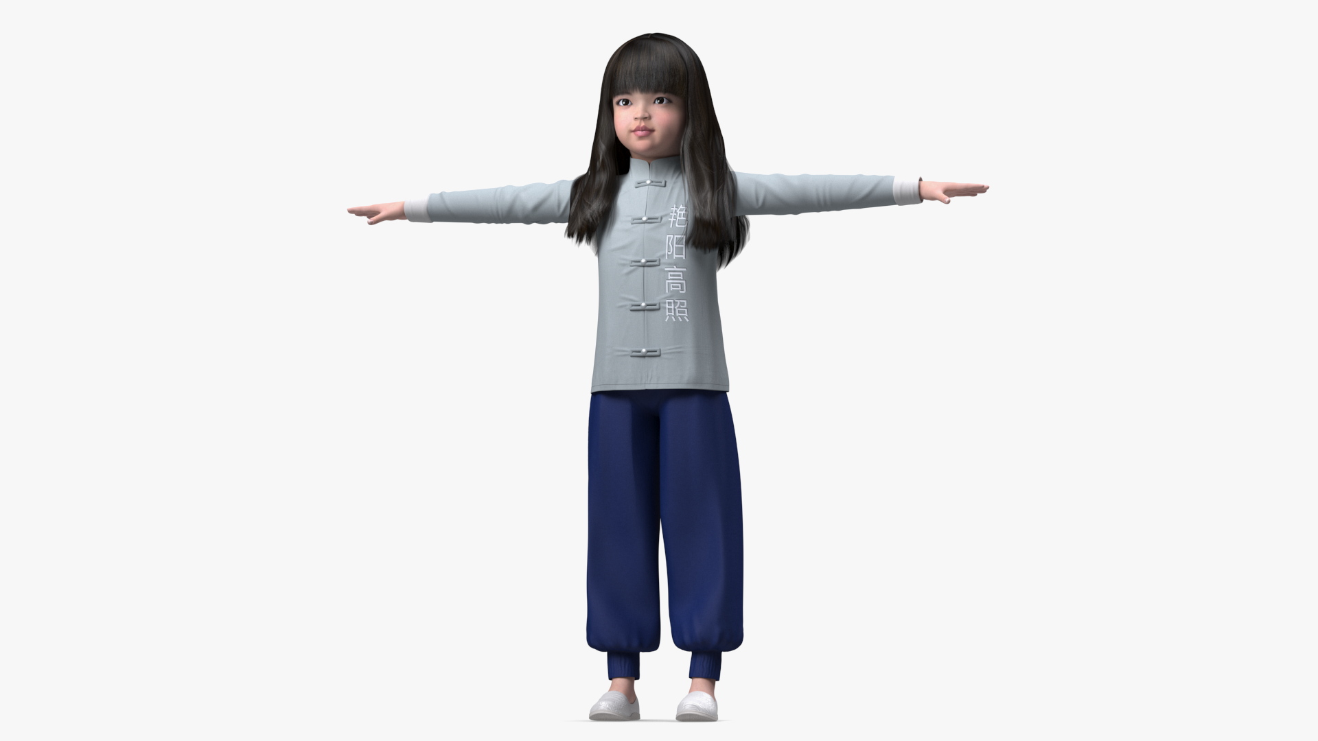 3D model Realistic Asian Baby Girl in Traditional Clothes Rigged