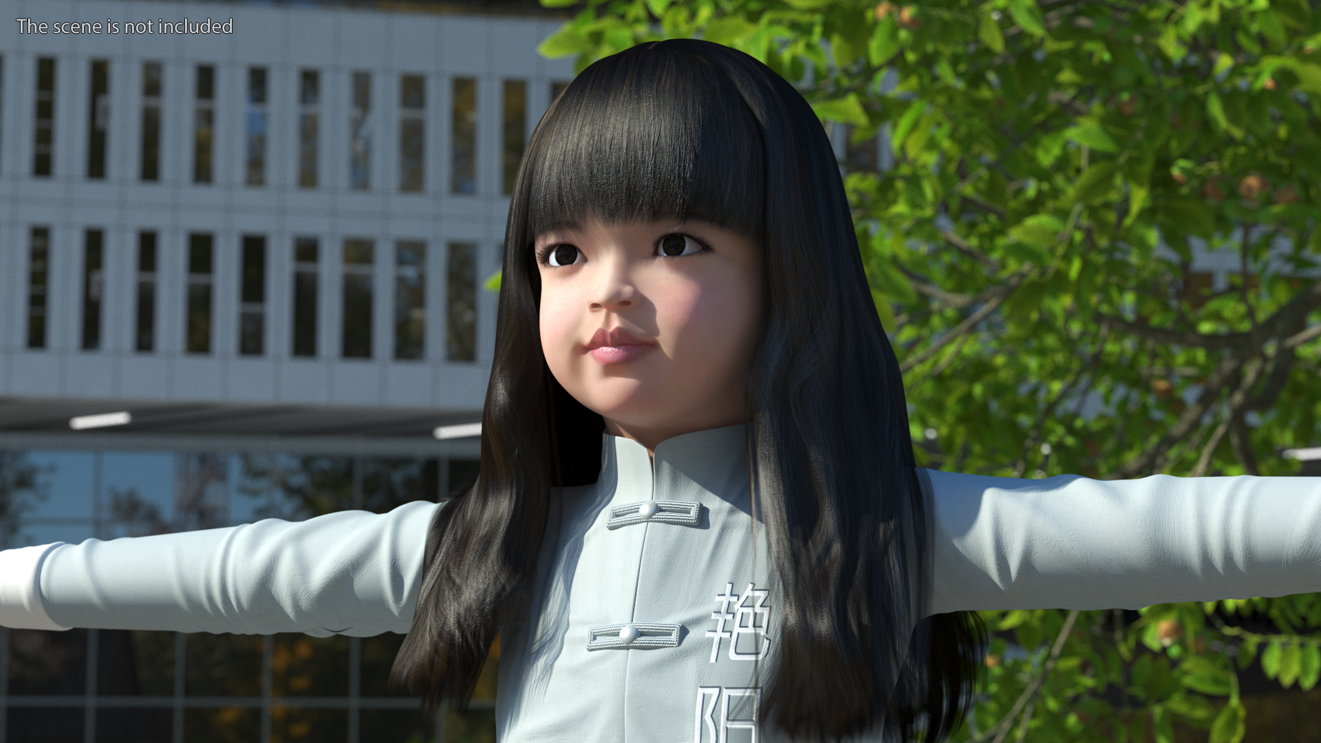 3D model Realistic Asian Baby Girl in Traditional Clothes Rigged