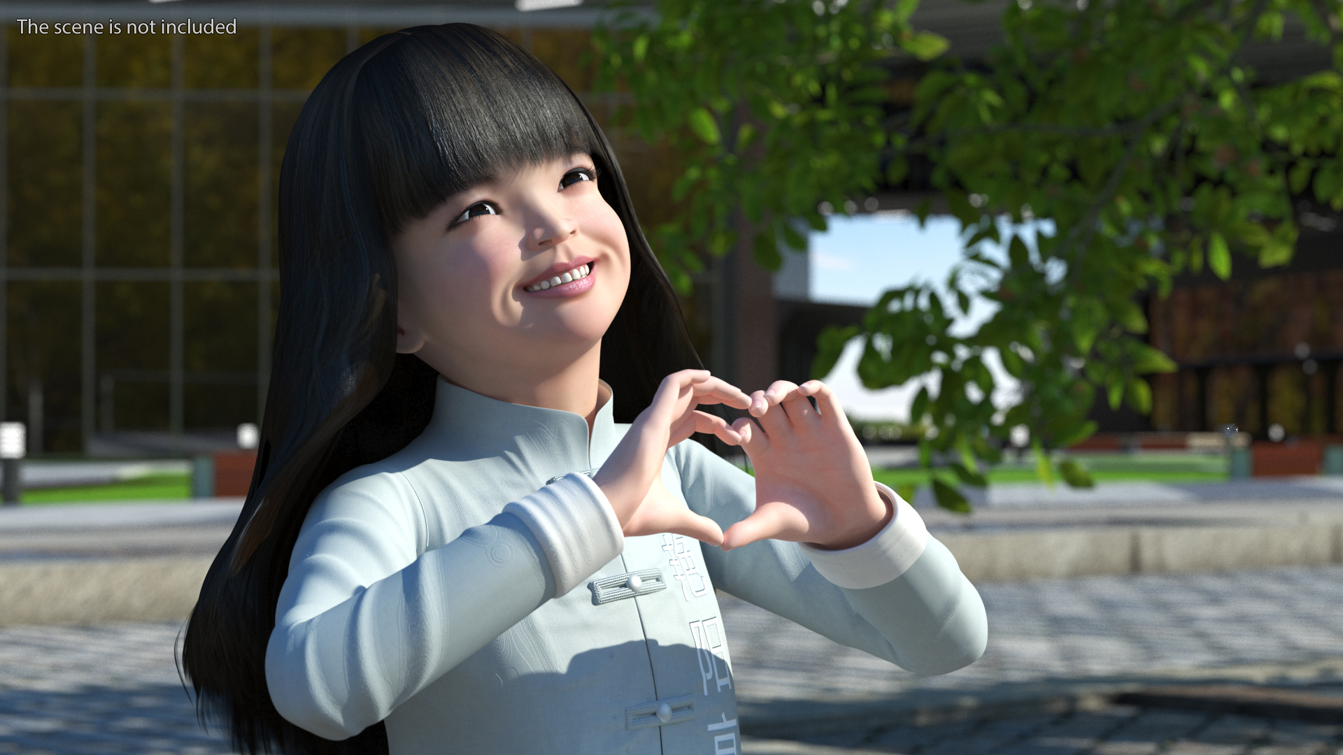3D model Realistic Asian Baby Girl in Traditional Clothes Rigged