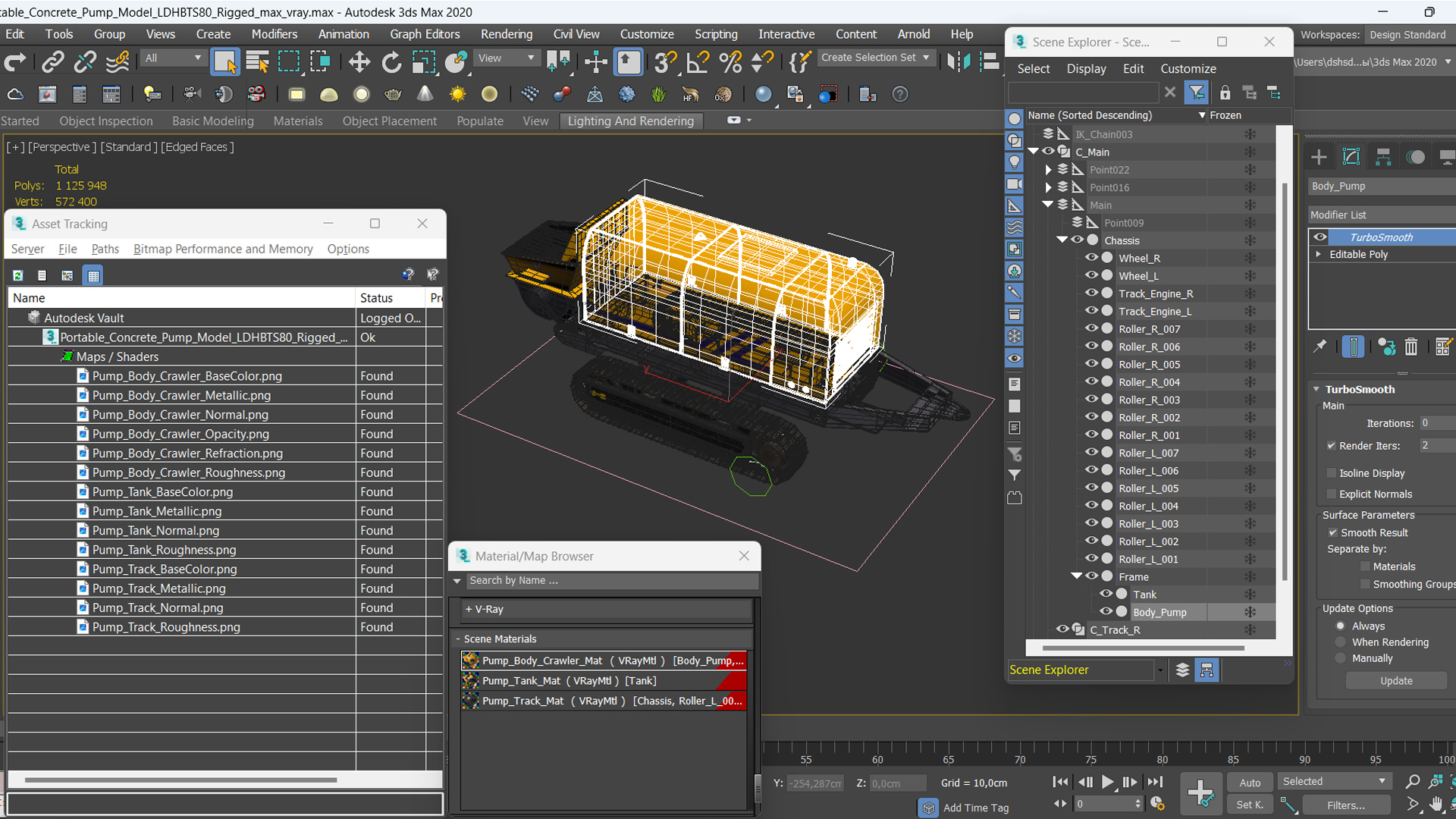 Portable Concrete Pump Model LDHBTS80 Rigged 3D model