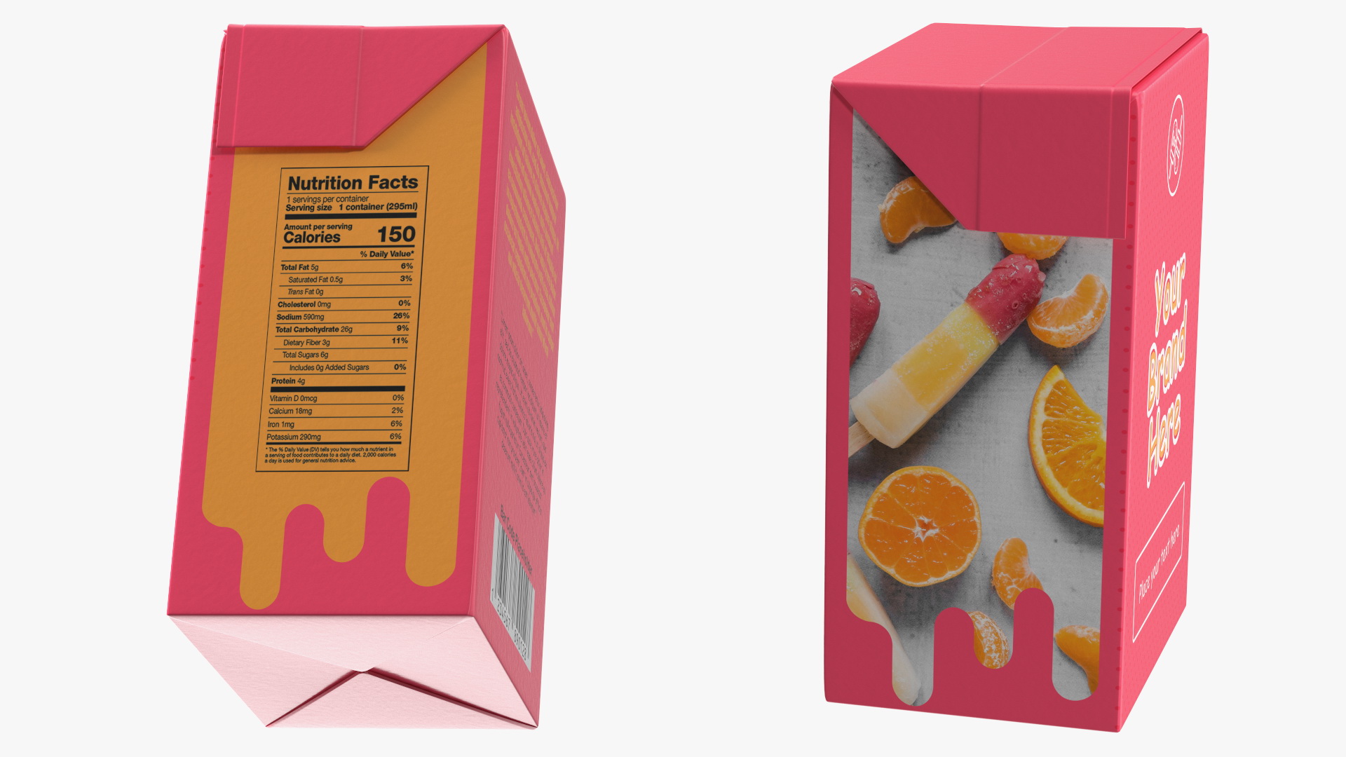 3D Rectangular Aseptic Carton Package Mockup Pink