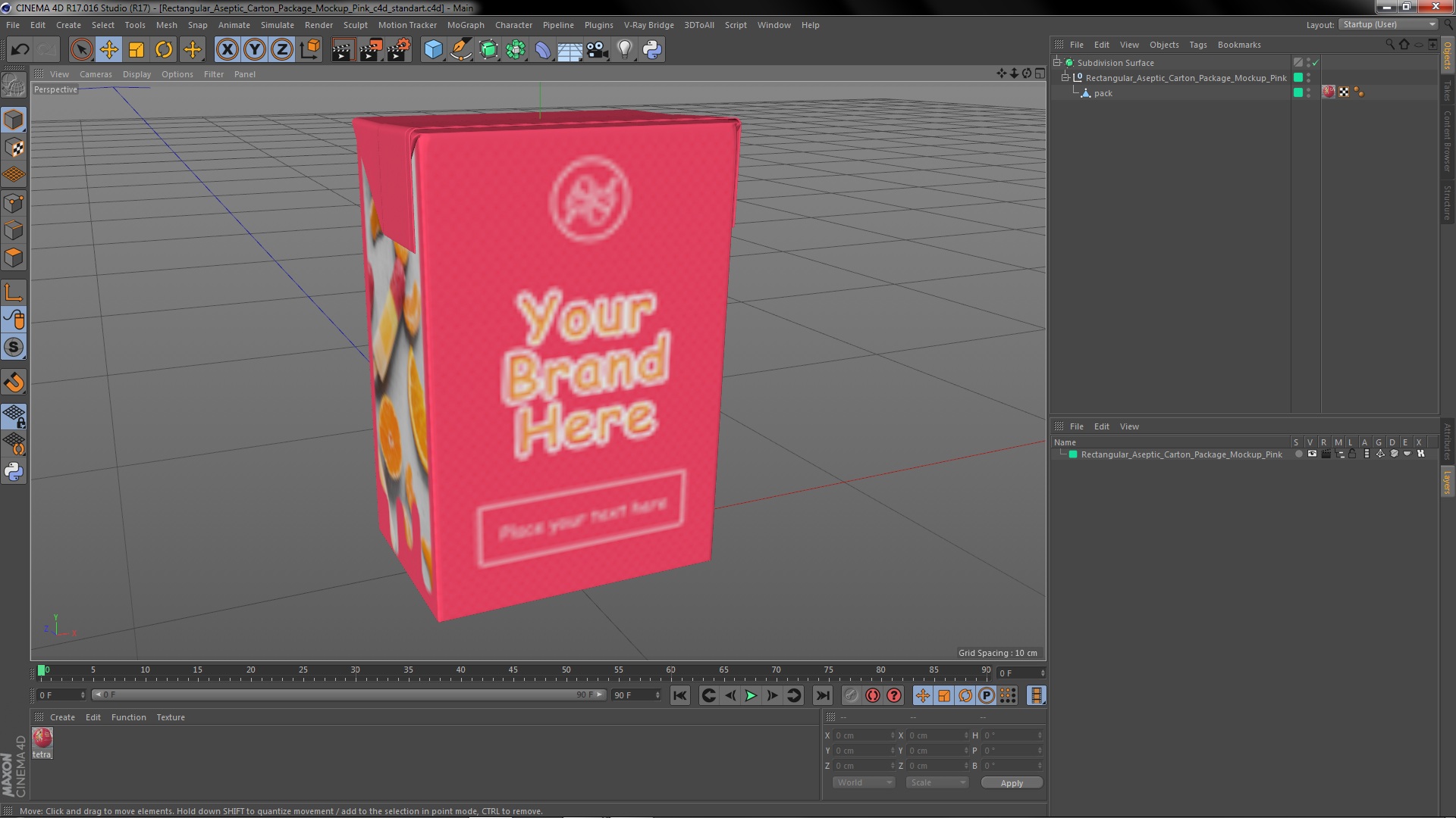 3D Rectangular Aseptic Carton Package Mockup Pink
