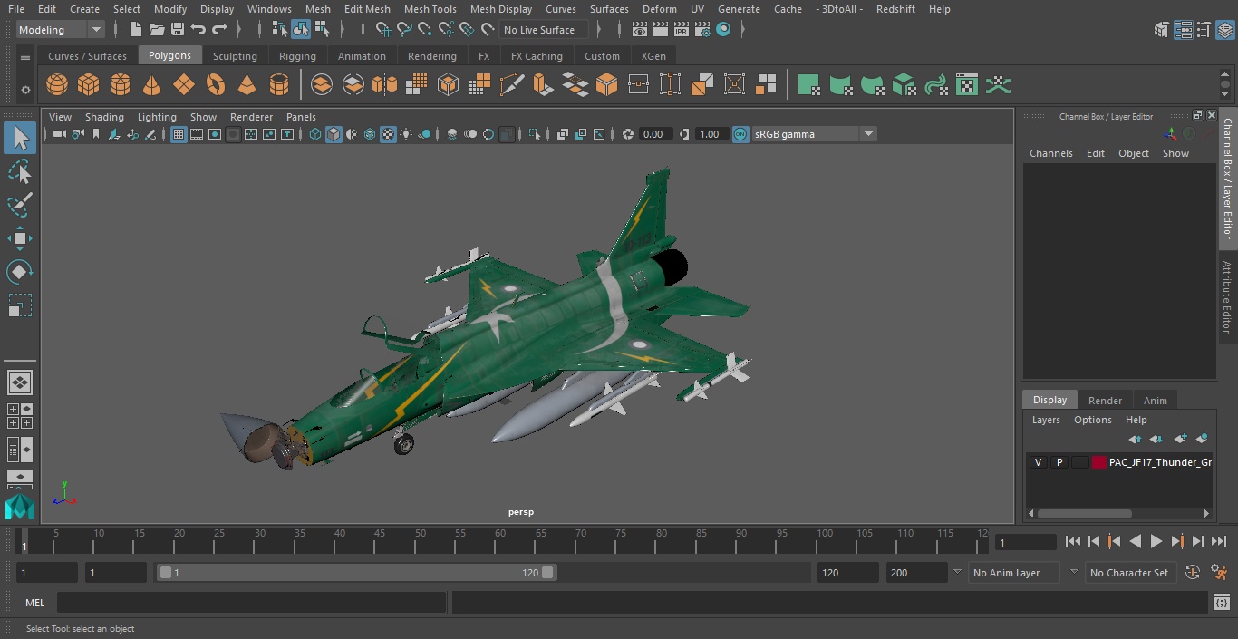 PAC JF-17 Thunder Green Livery with Armament 3D model