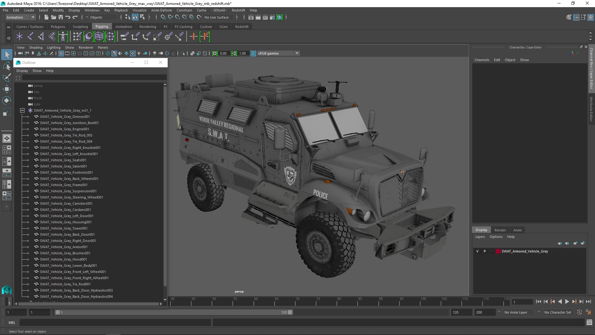 3D model SWAT Armored Vehicle Grey