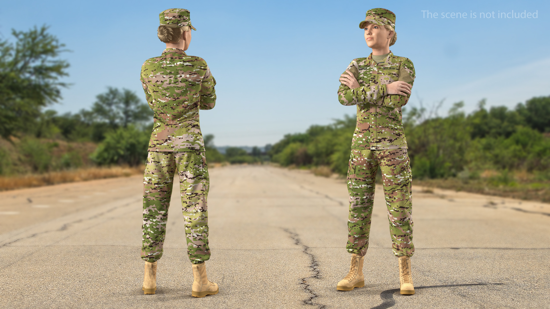 Female US Soldier Camouflage Fur Rigged 3D model