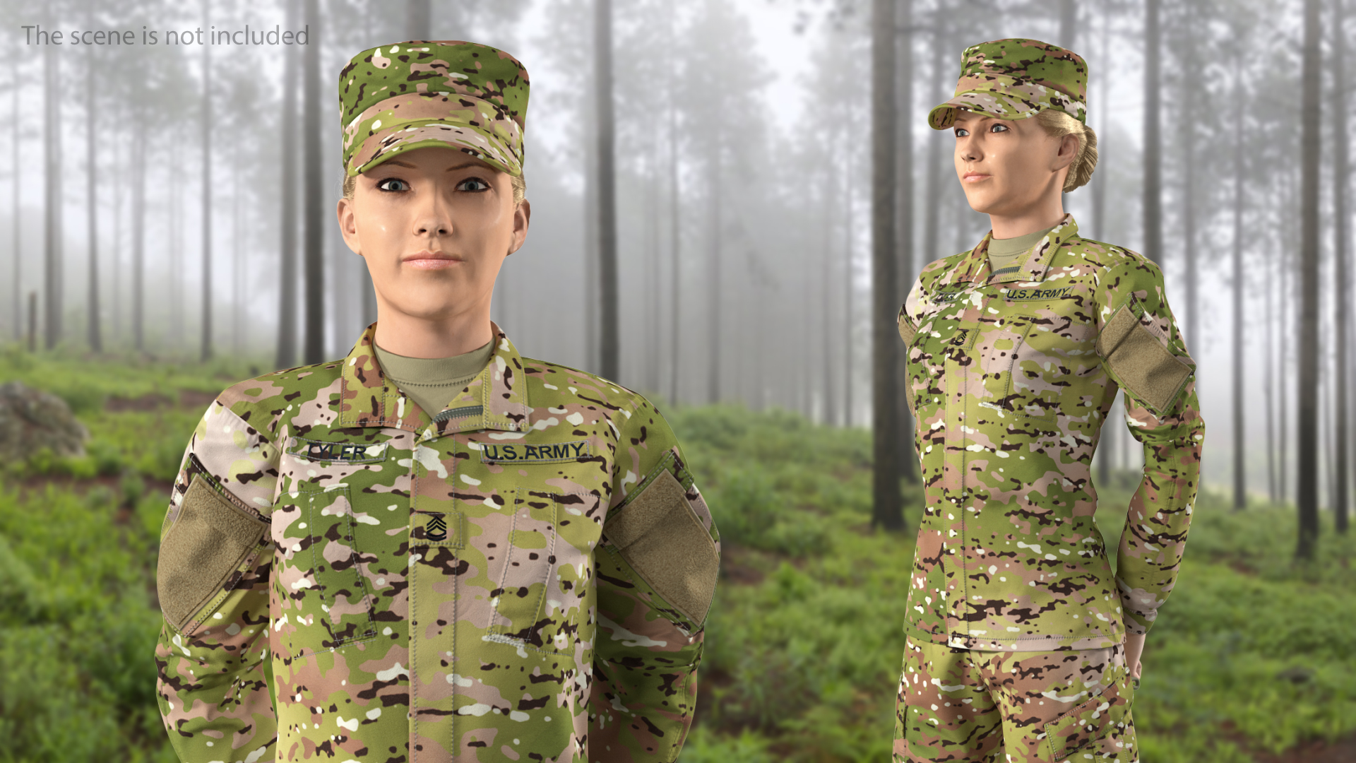 Female US Soldier Camouflage Fur Rigged 3D model