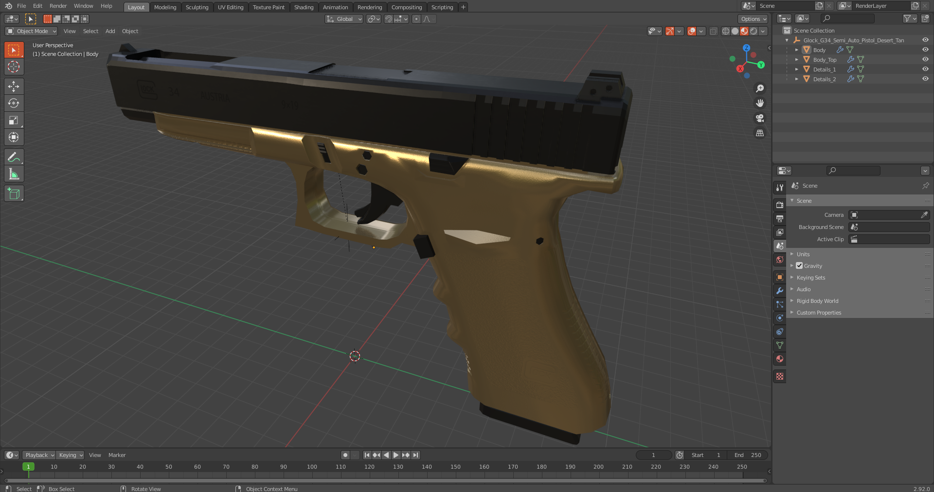 Glock G34 Semi Auto Pistol Desert Tan 3D
