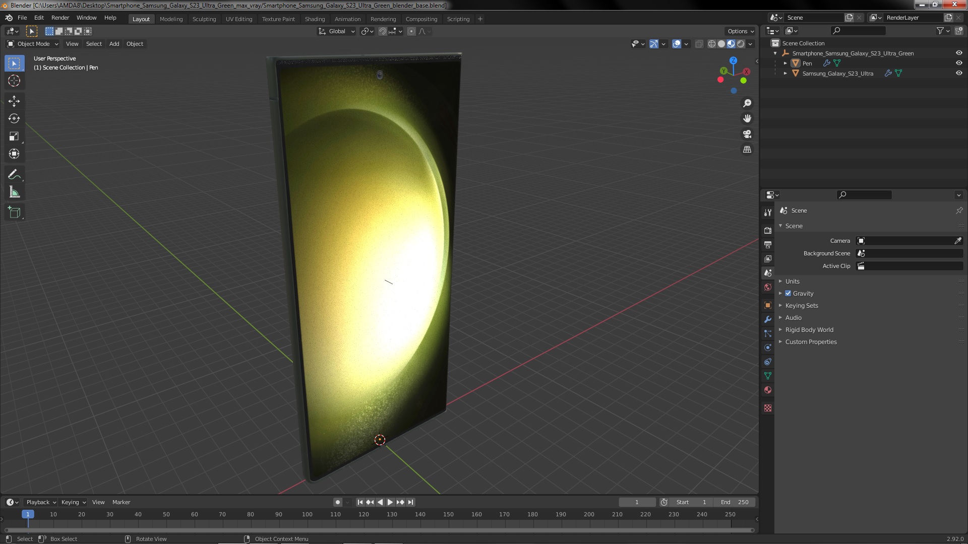 3D Smartphone Samsung Galaxy S23 Ultra Green