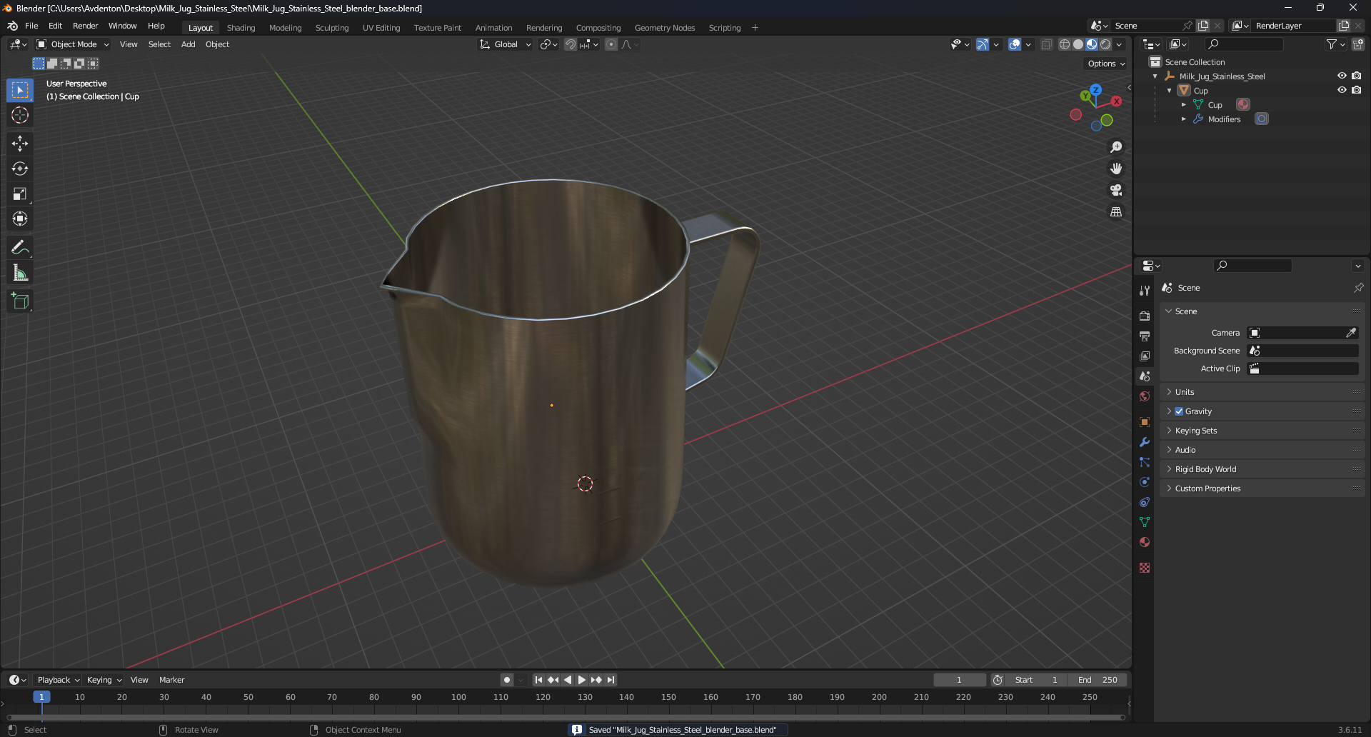 Milk Jug Stainless Steel 3D model