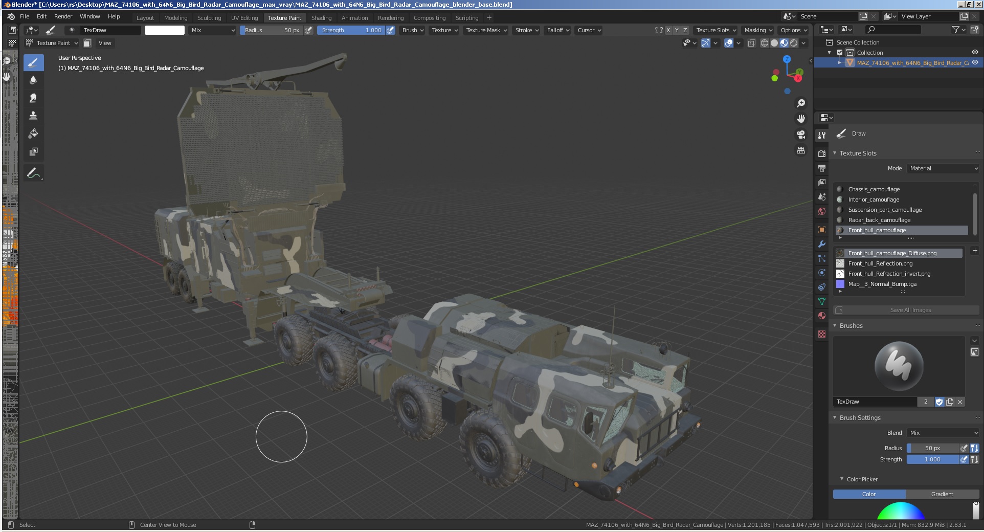 3D model MAZ 74106 with 64N6 Big Bird Radar Camouflage