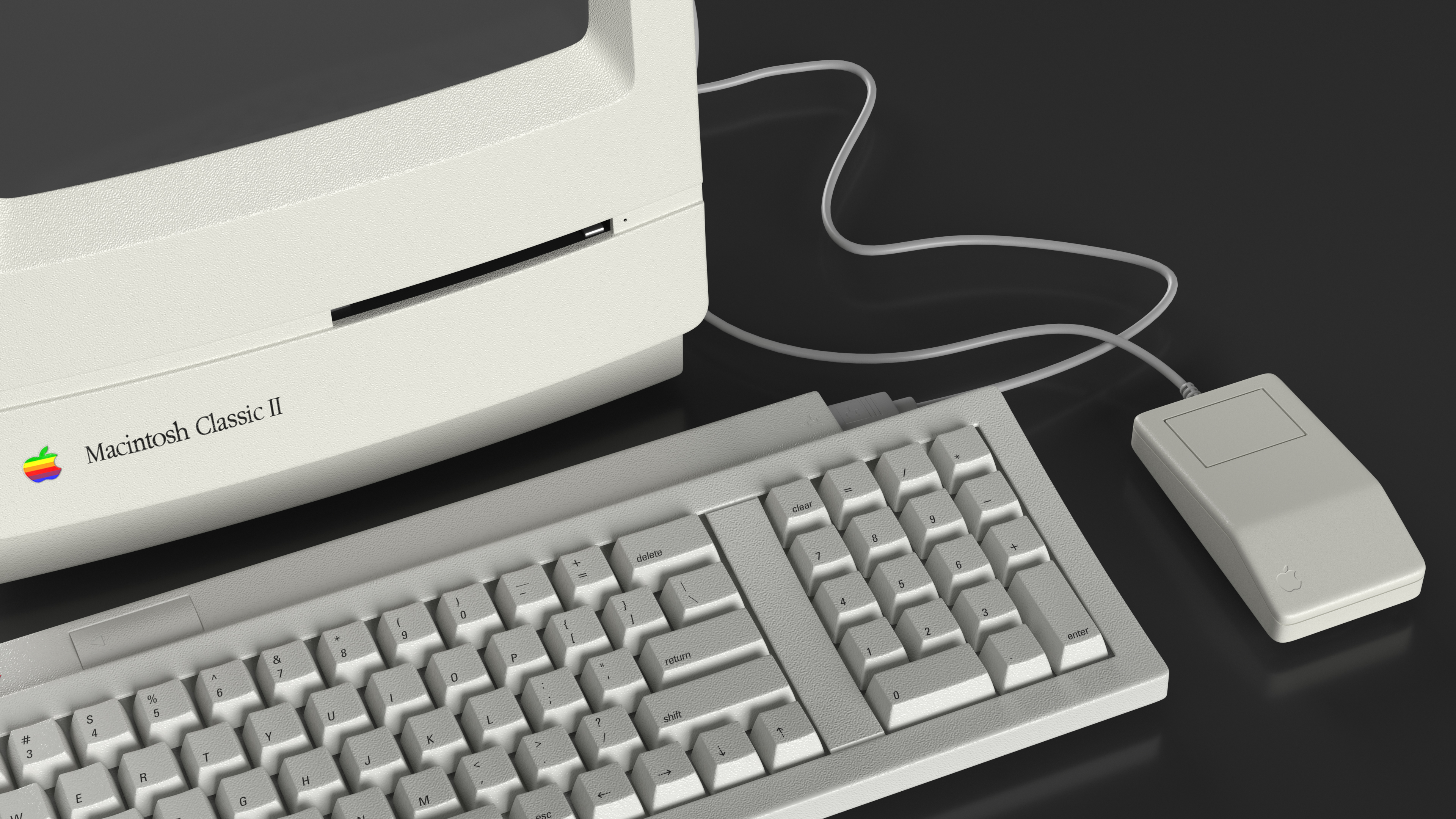 Vintage Apple Macintosh Classic II Computer with Mouse and Keyboard 3D