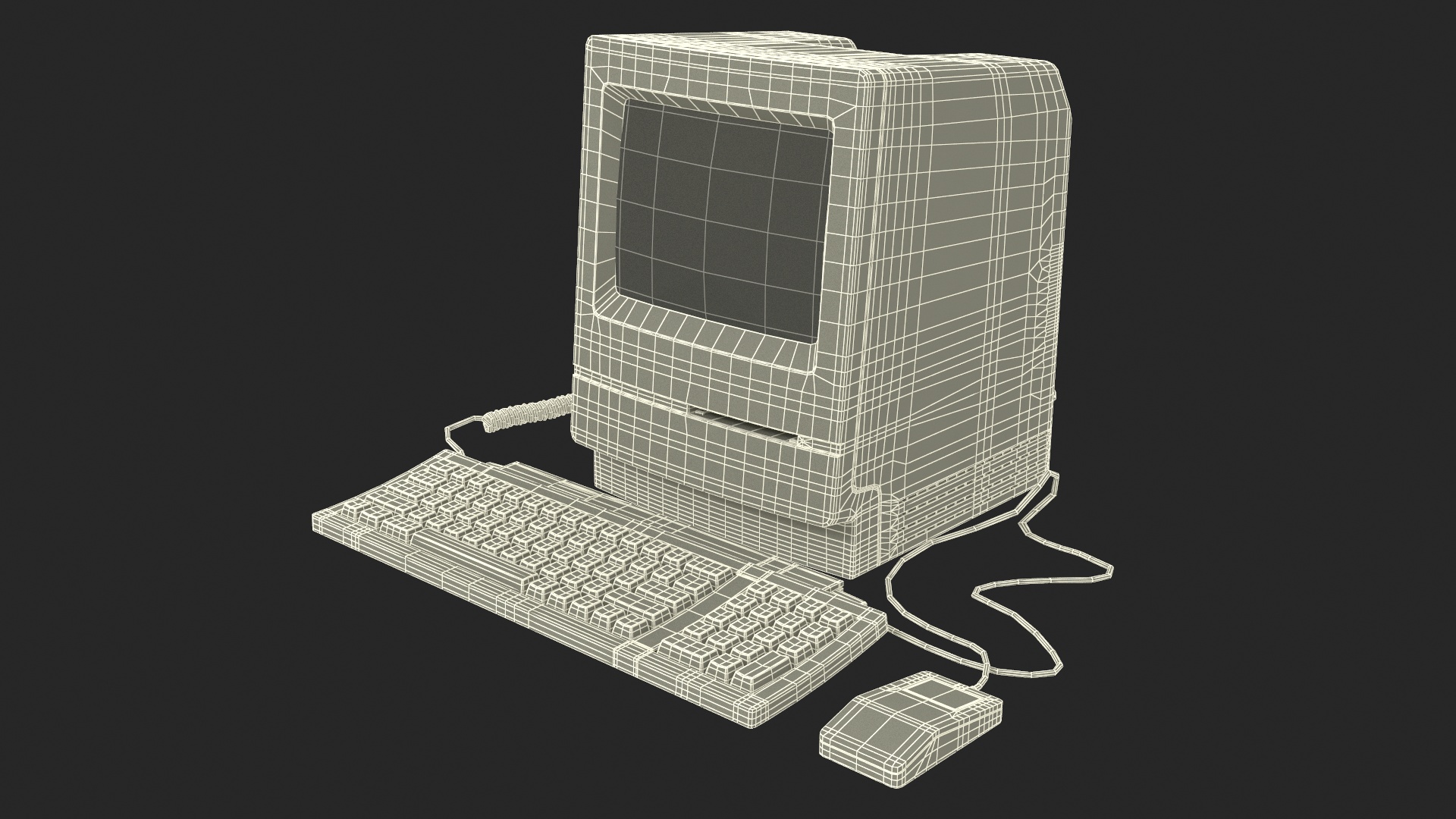 Vintage Apple Macintosh Classic II Computer with Mouse and Keyboard 3D