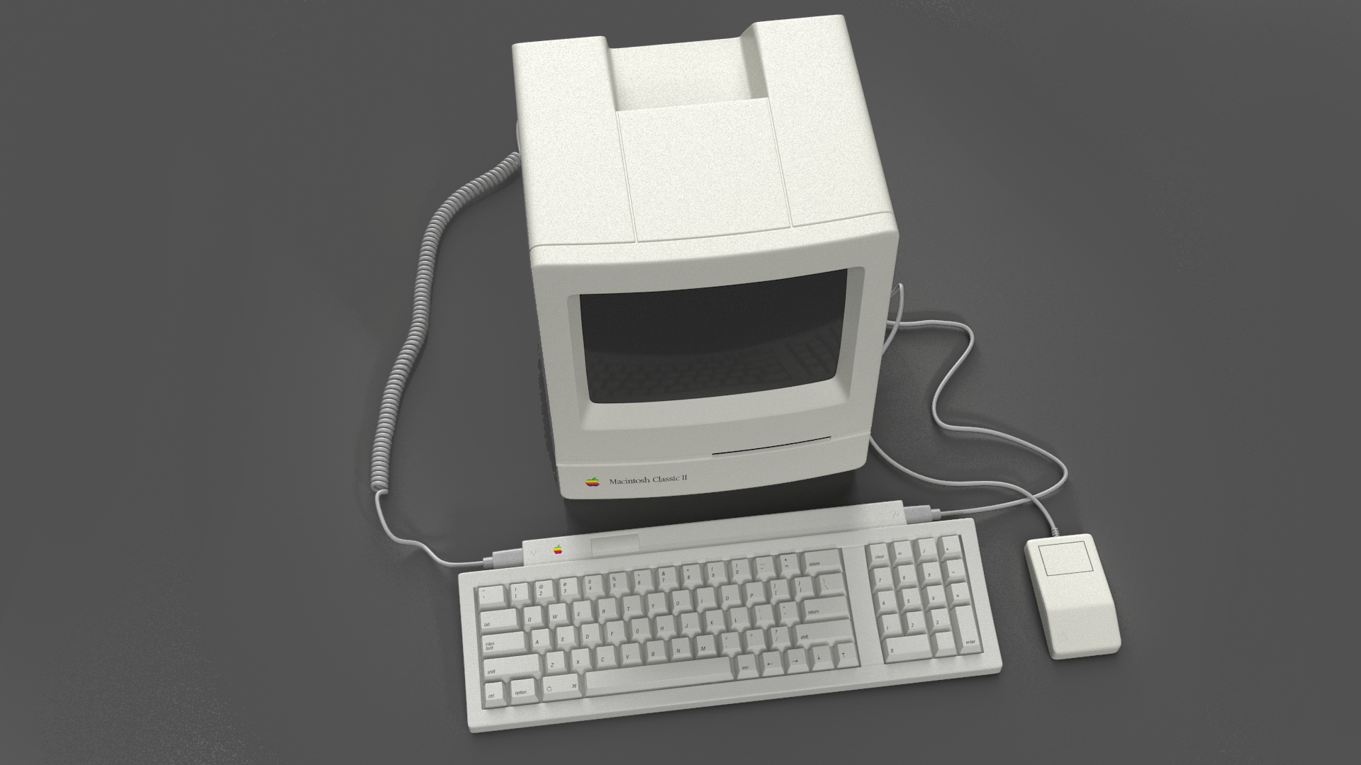 Vintage Apple Macintosh Classic II Computer with Mouse and Keyboard 3D