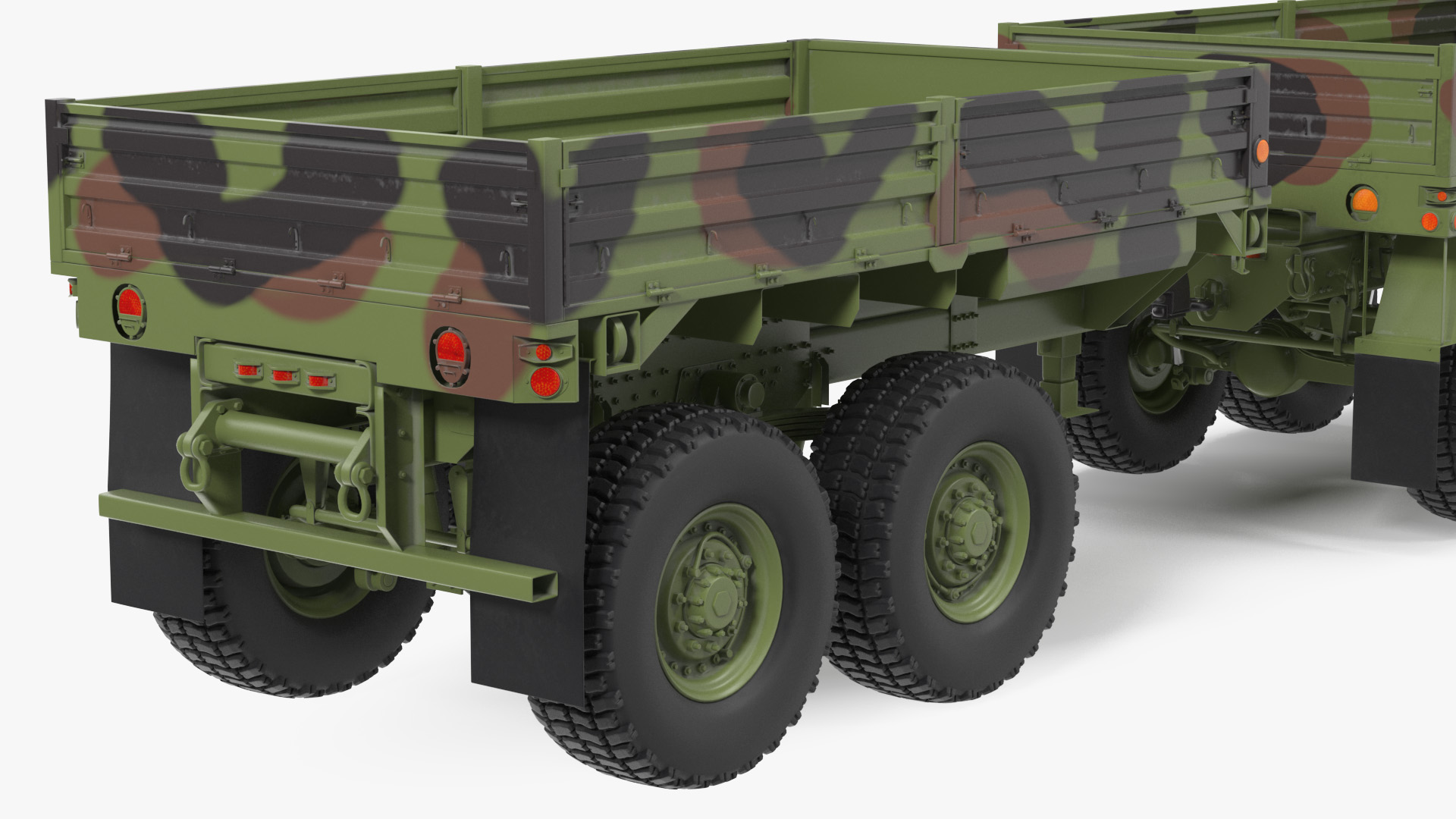 Oshkosh FMTV Camouflage Cargo Truck 6x6 with Drop Side Trailer M1092 Camouflage 3D model